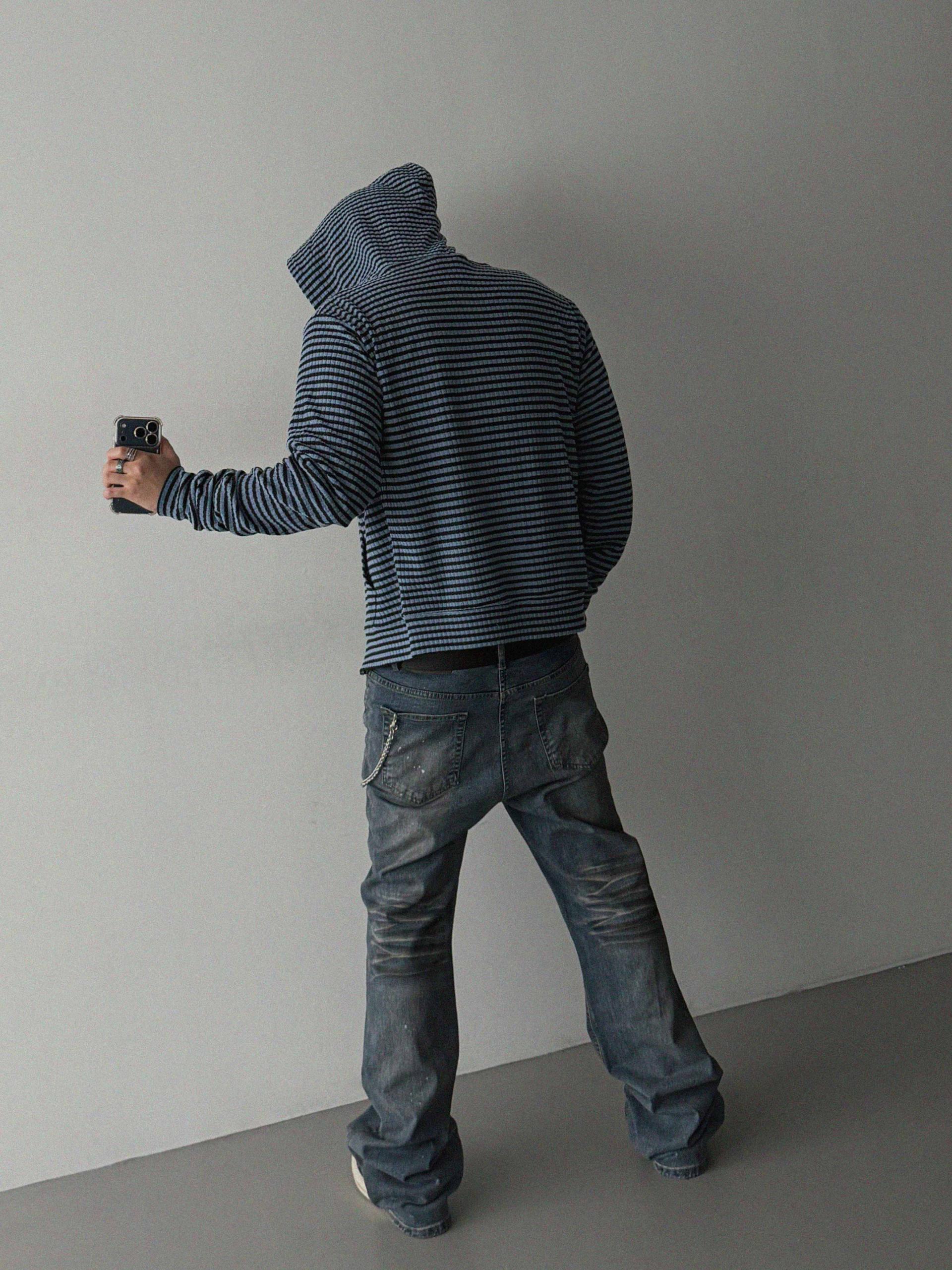 Jenny stripe crop hood zip-up