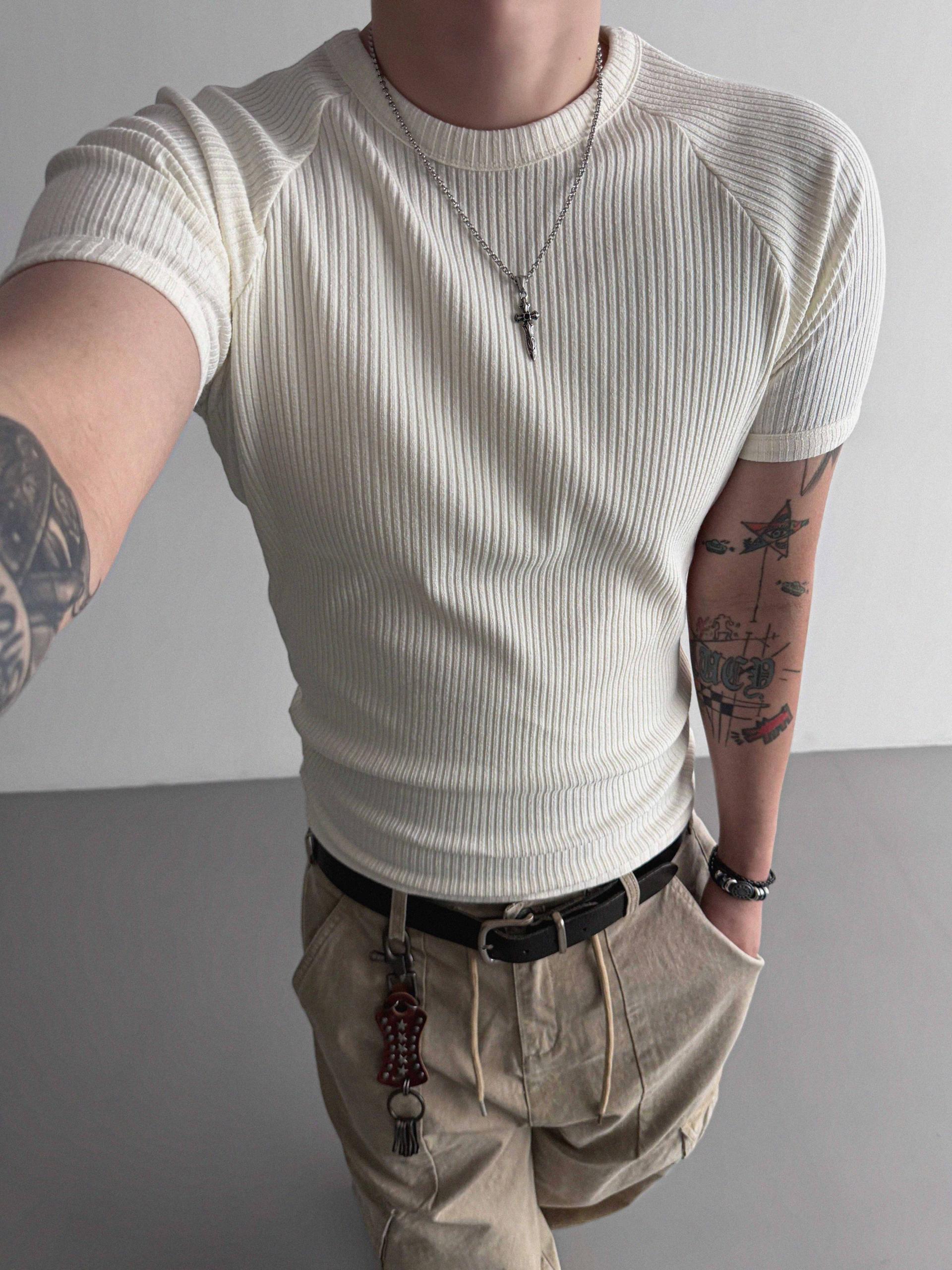 Ribbed raglan muscle half t