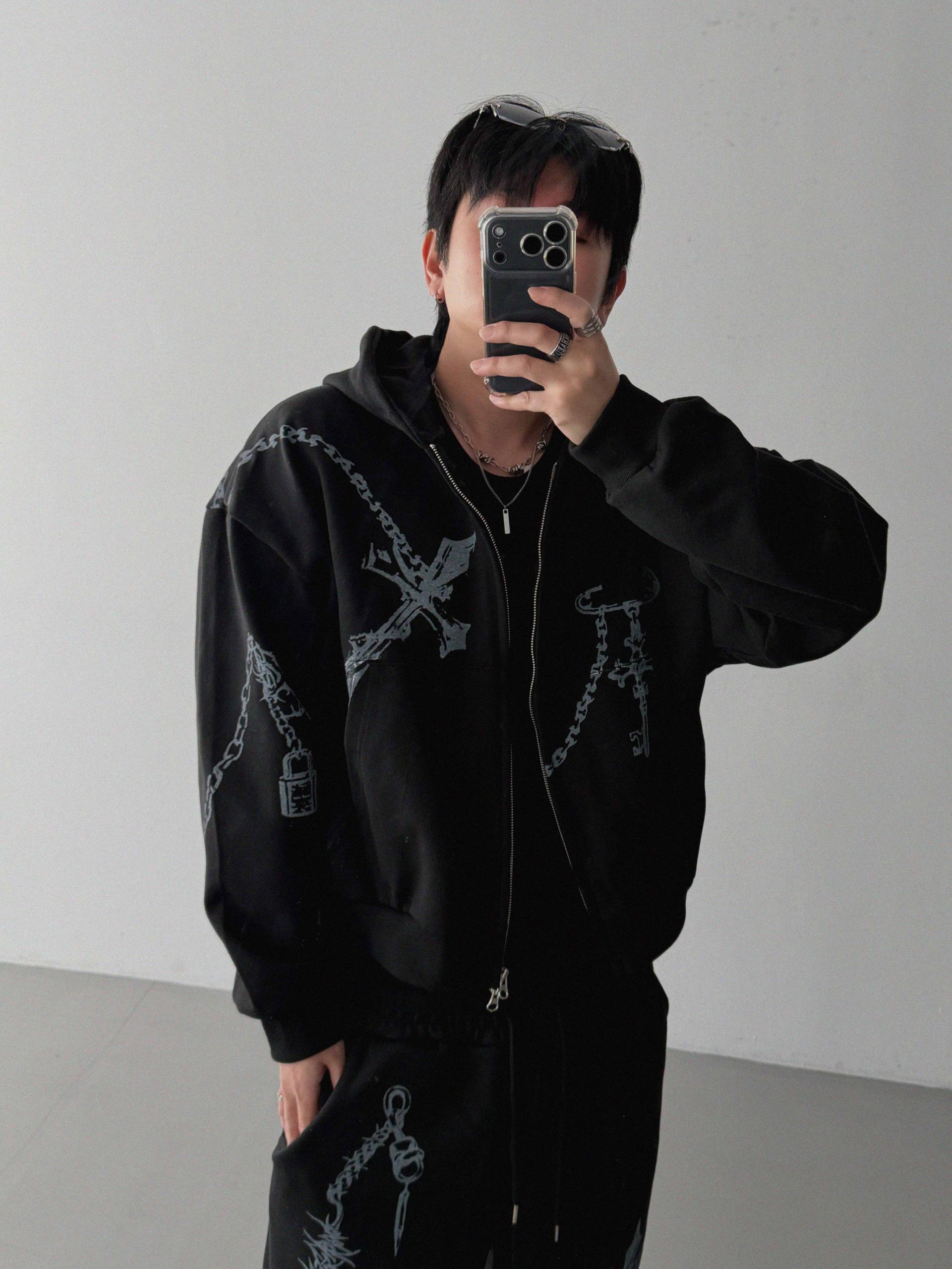 Keyring printed wide sweat pants