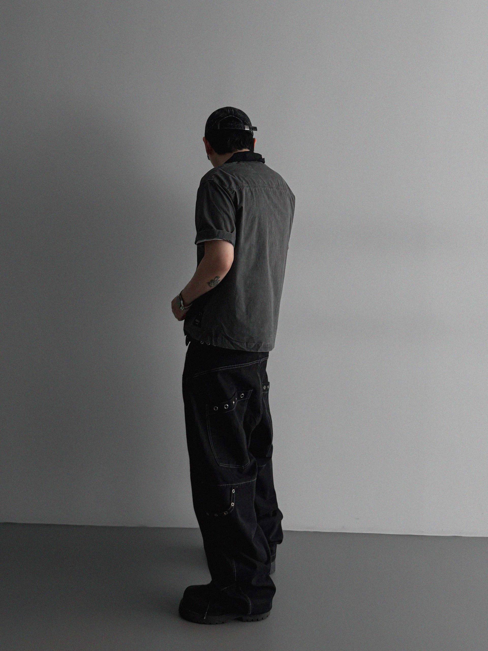 Eyelet pocket balloon denim pants