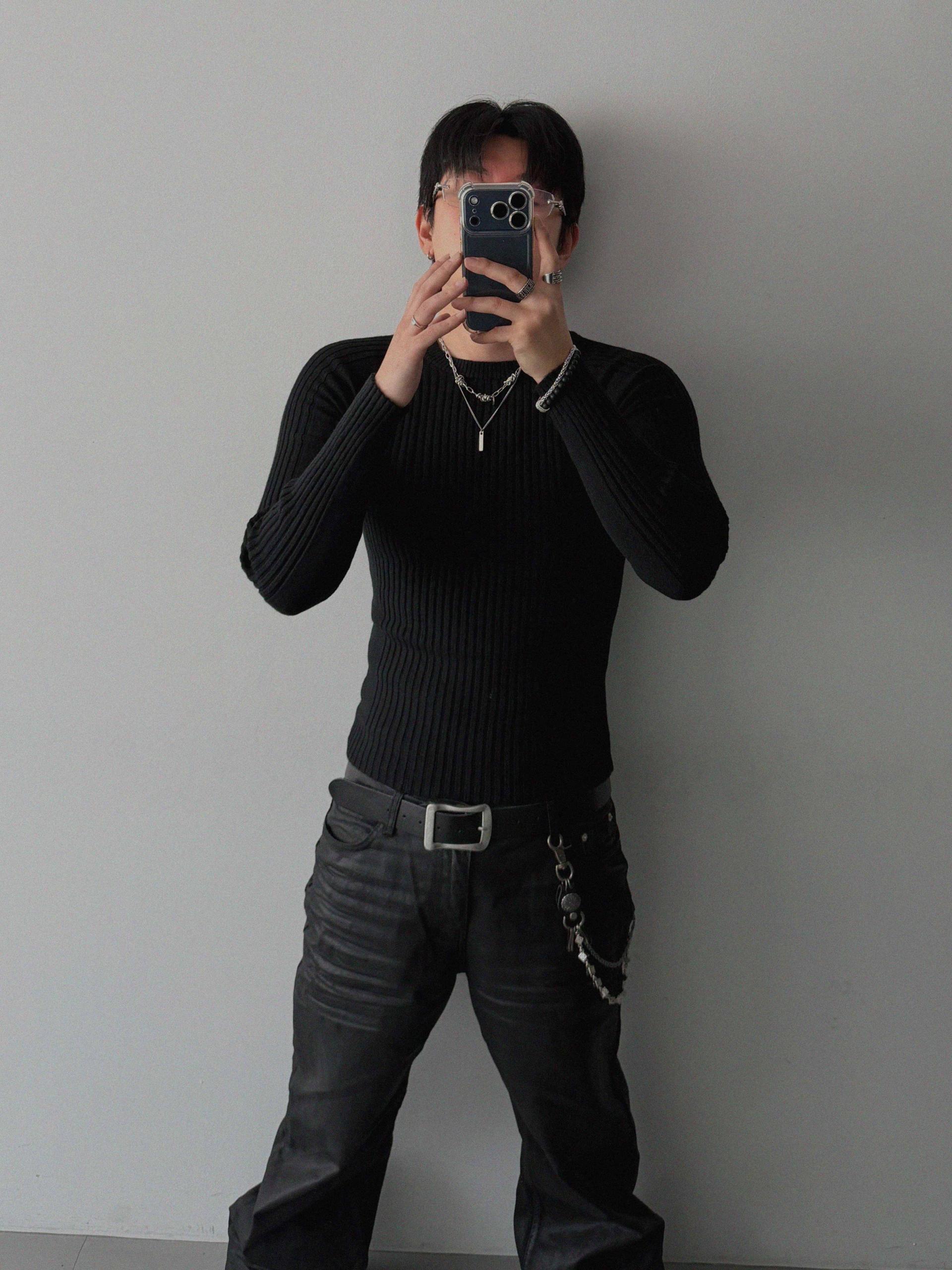 Irregular ribbed raglan muscle knit