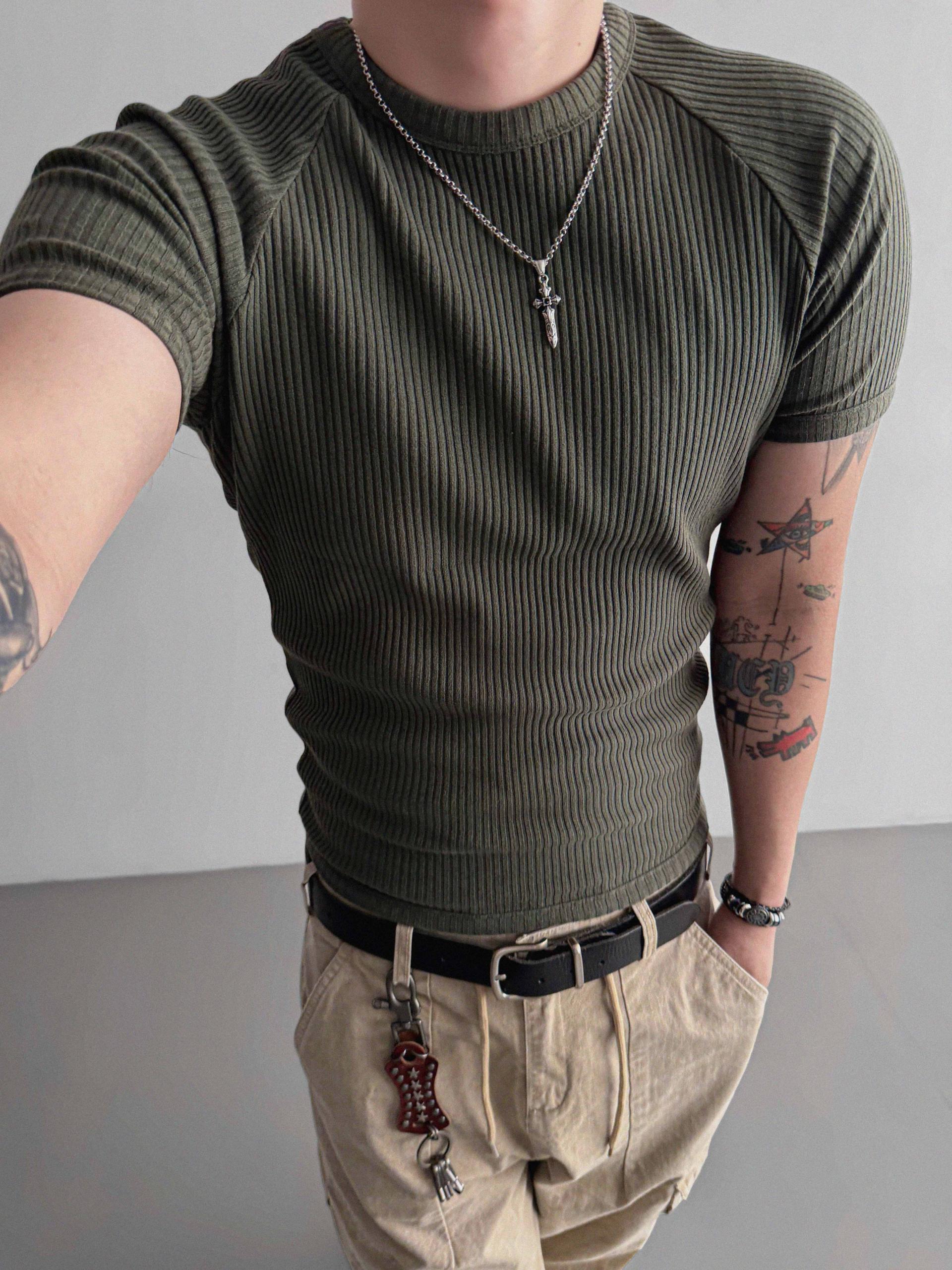 Ribbed raglan muscle half t