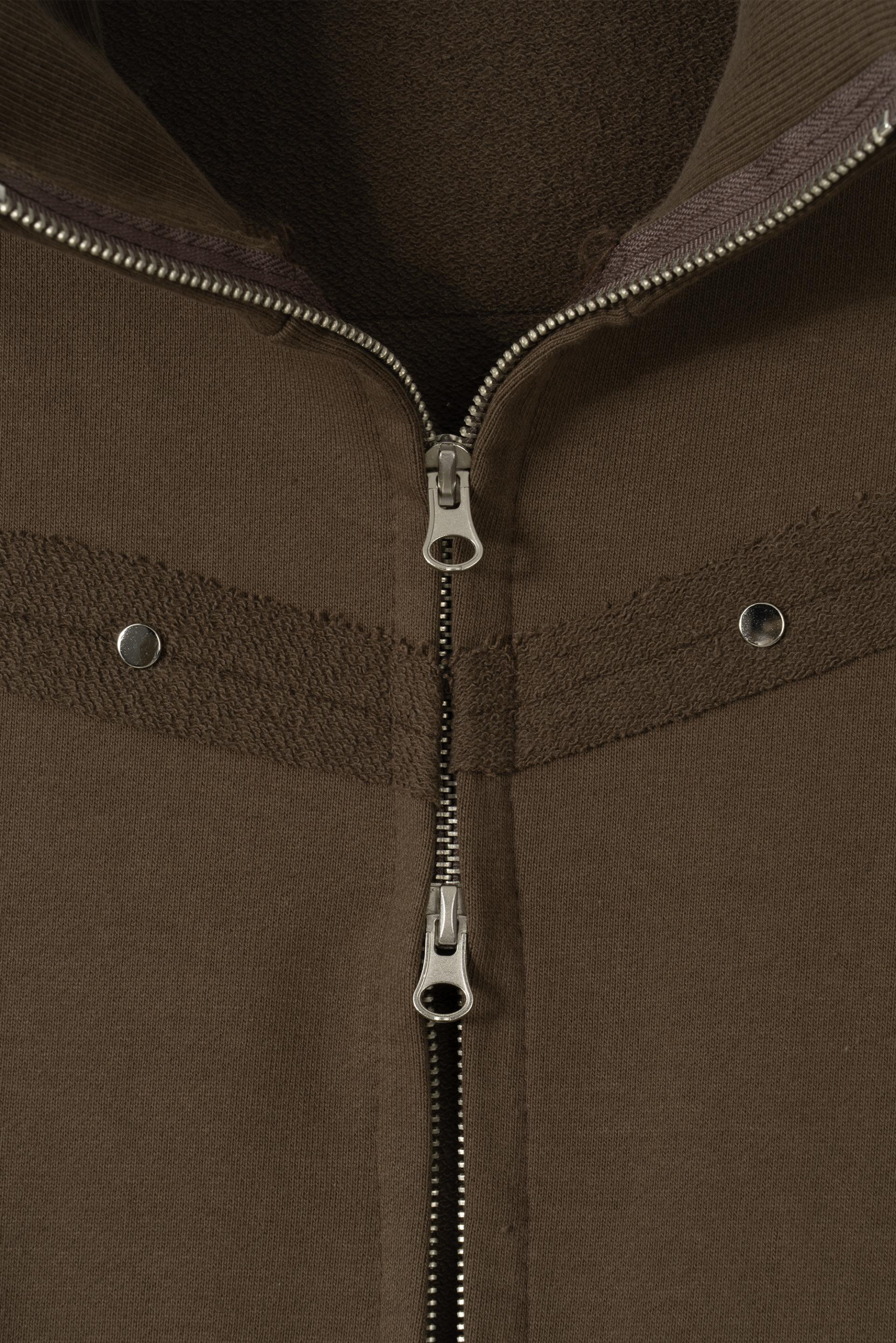 Fringe rivet slim high neck zip-up