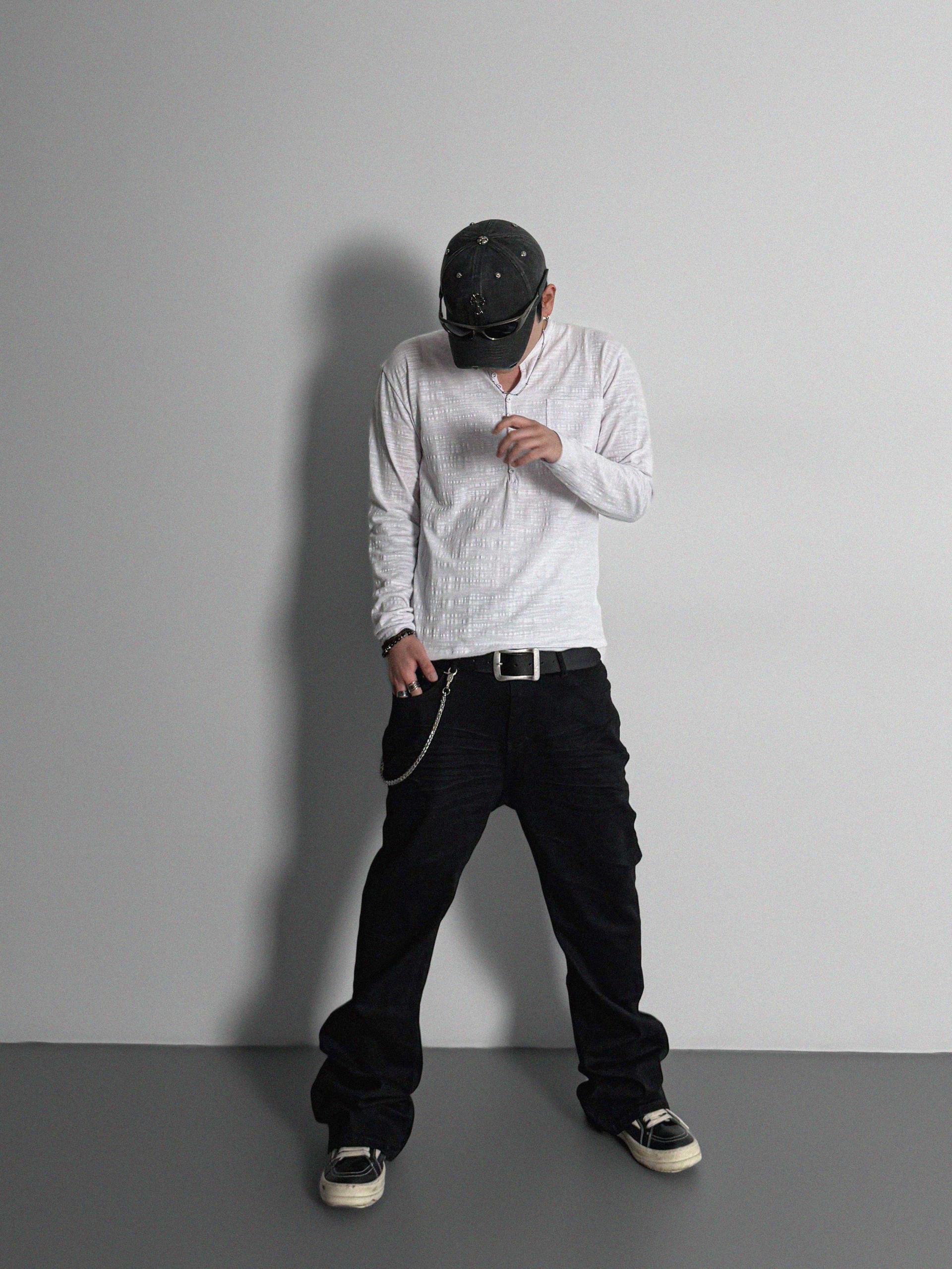 Button slub henley neck slim t