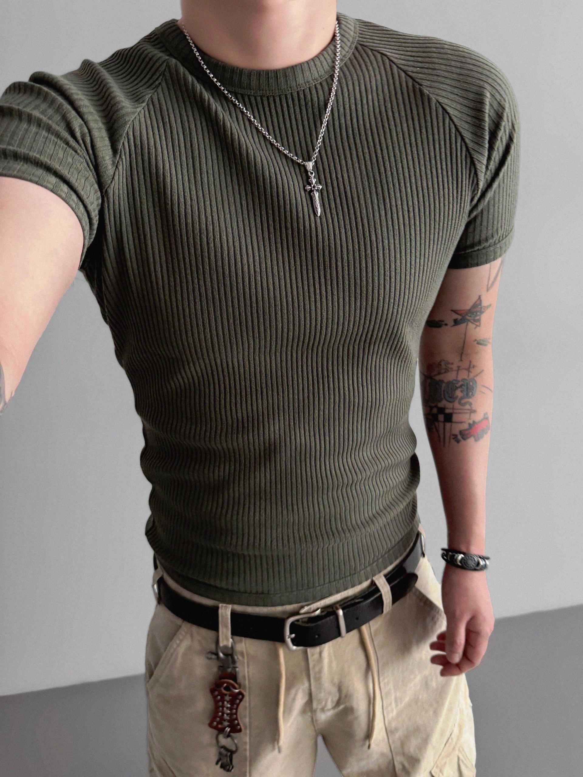 Ribbed raglan muscle half t