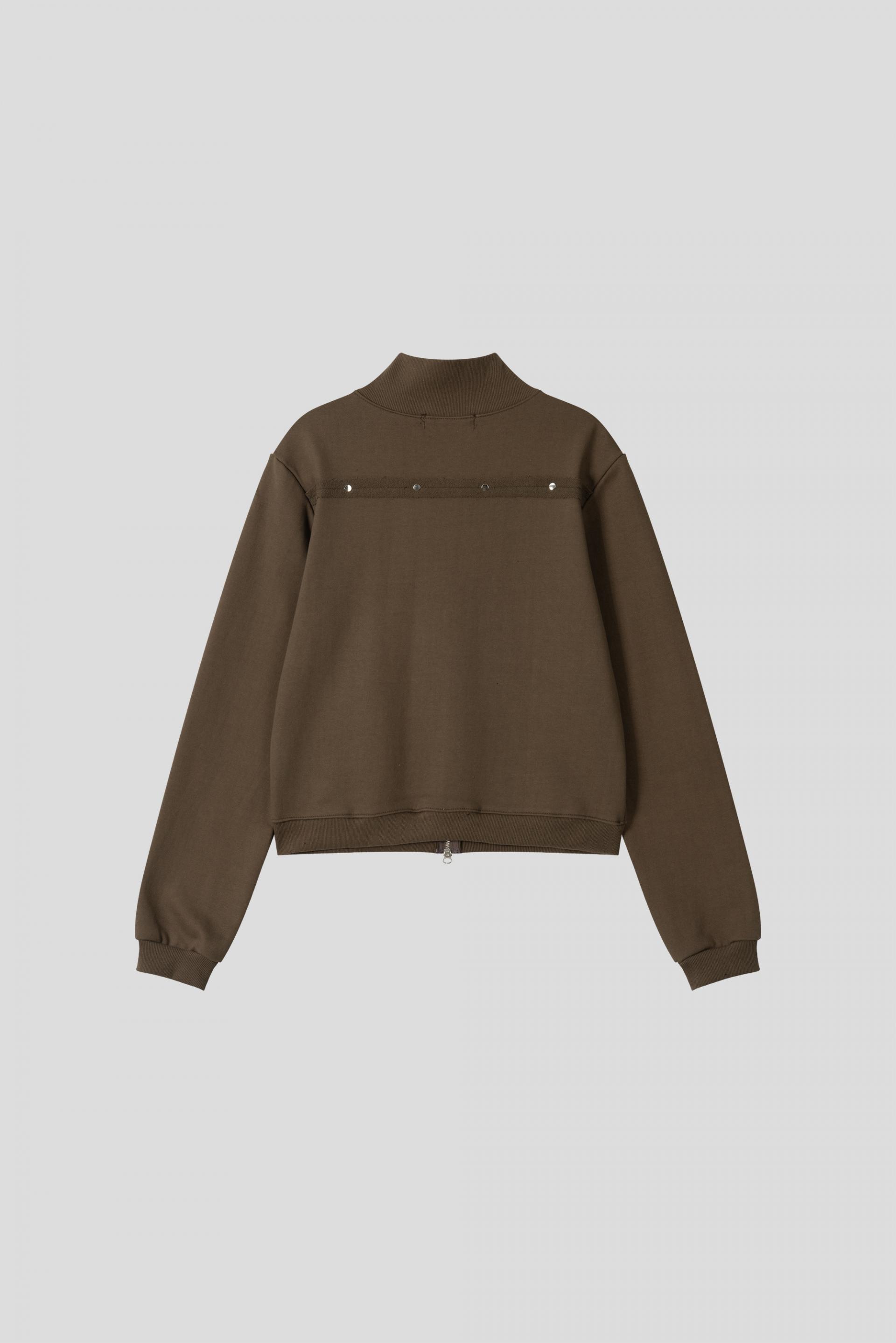 Fringe rivet slim high neck zip-up