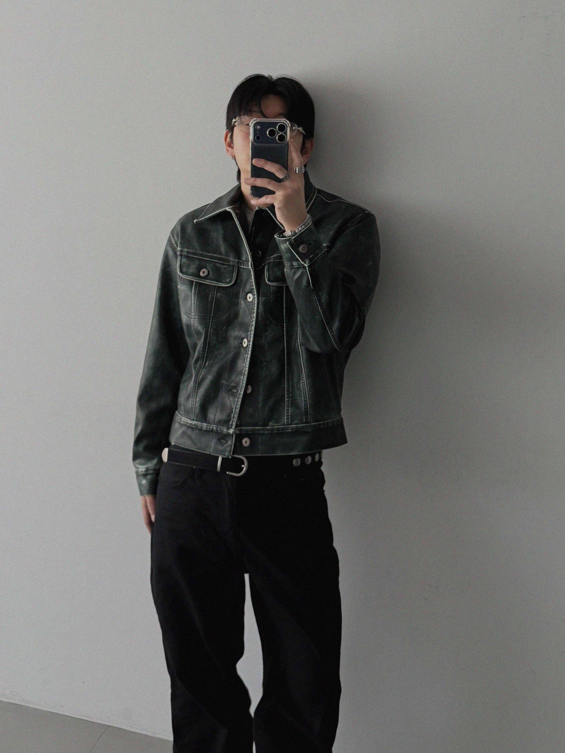 Rex leather trucker crop jacket