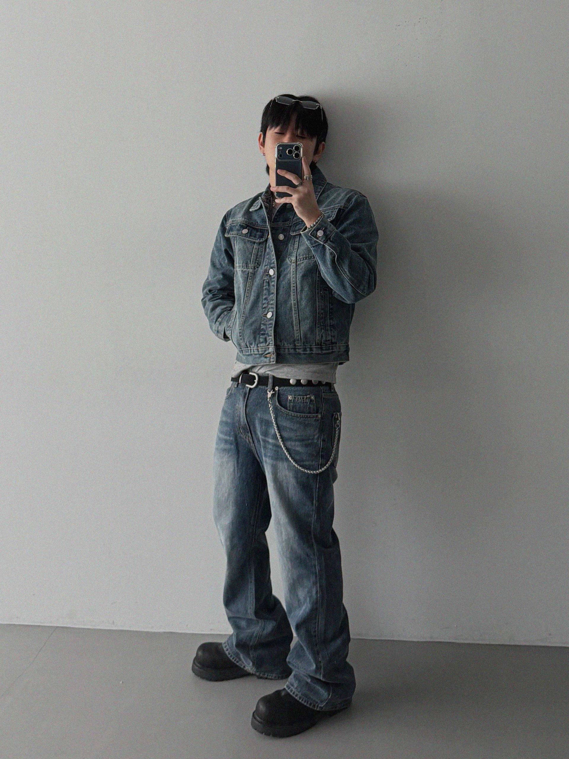 Deep brush flare denim pants