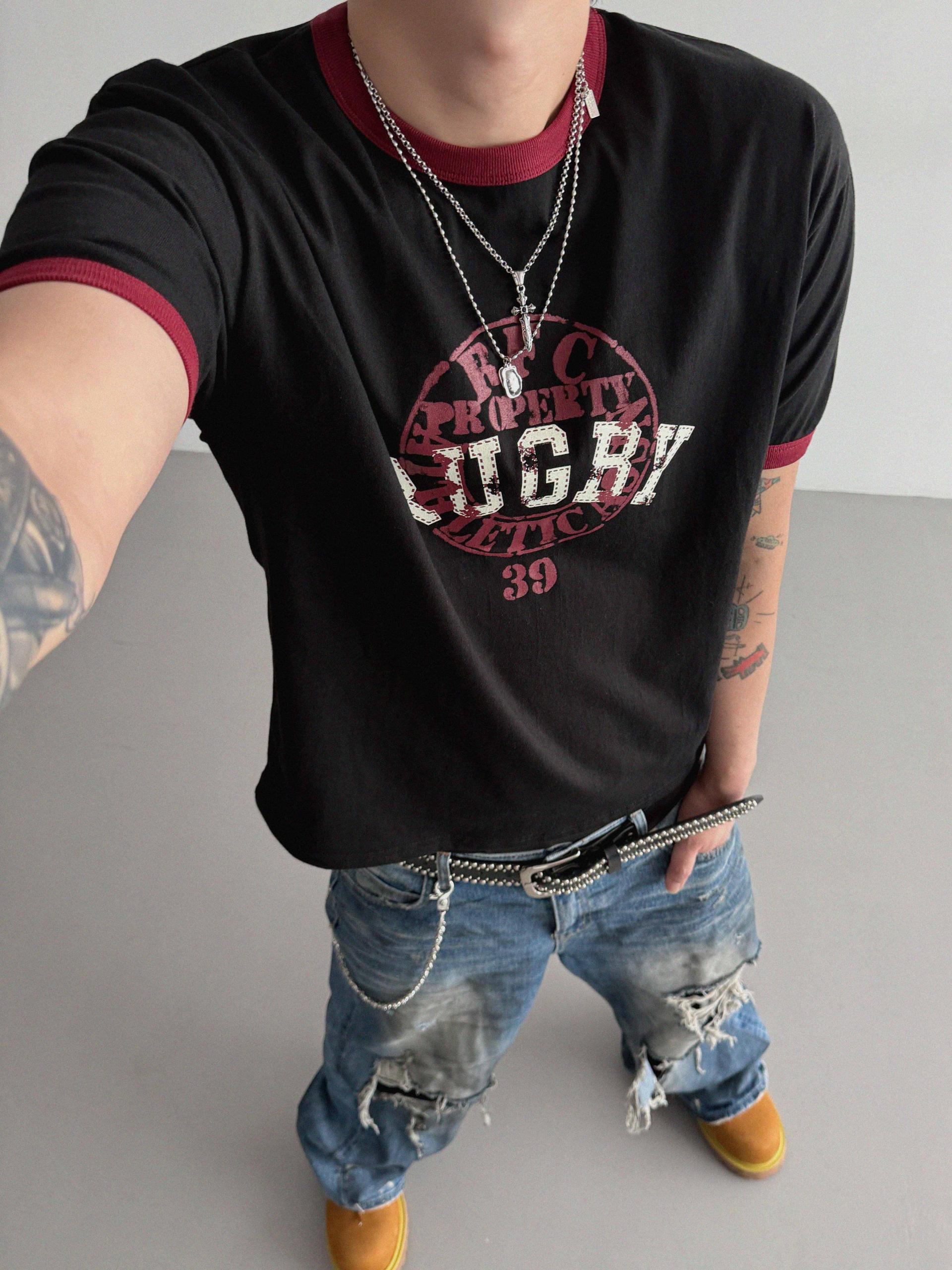 Rugby ringer muscle crop half t