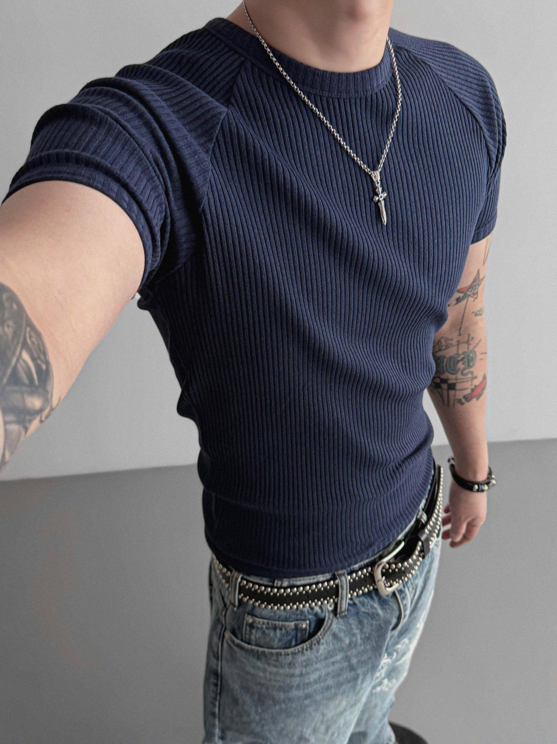 Ribbed raglan muscle half t