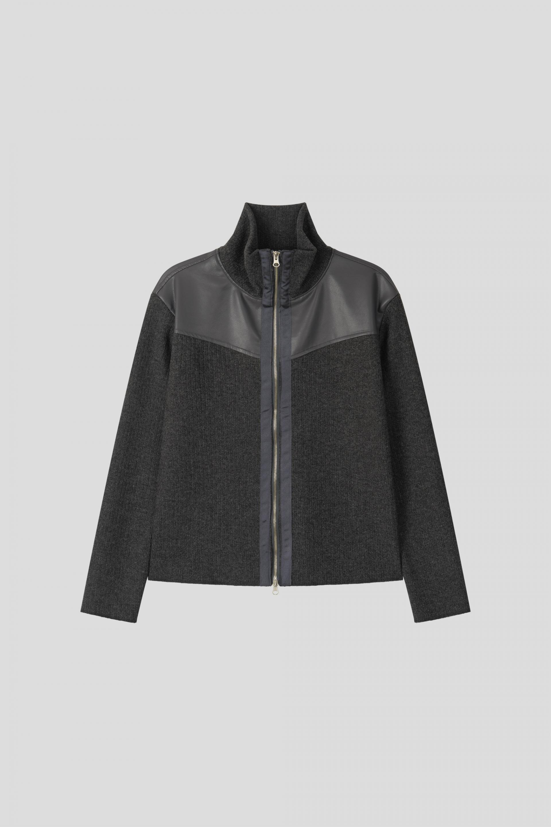 Shadow leather panel knit zip-up