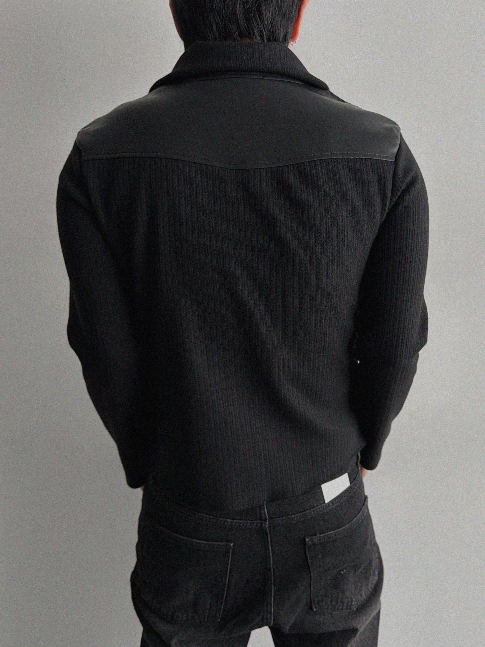 Shadow leather panel knit zip-up