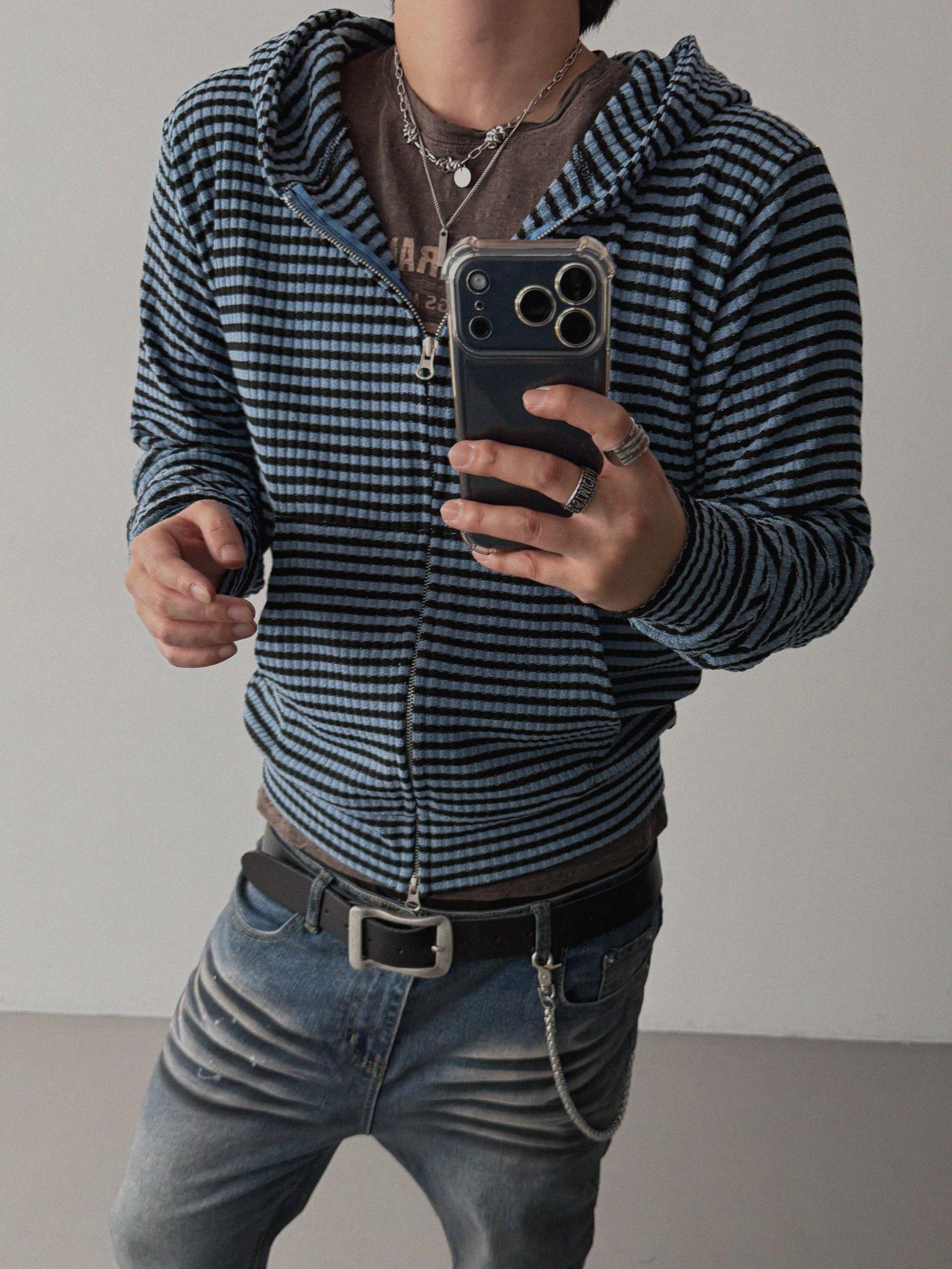 Jenny stripe crop hood zip-up