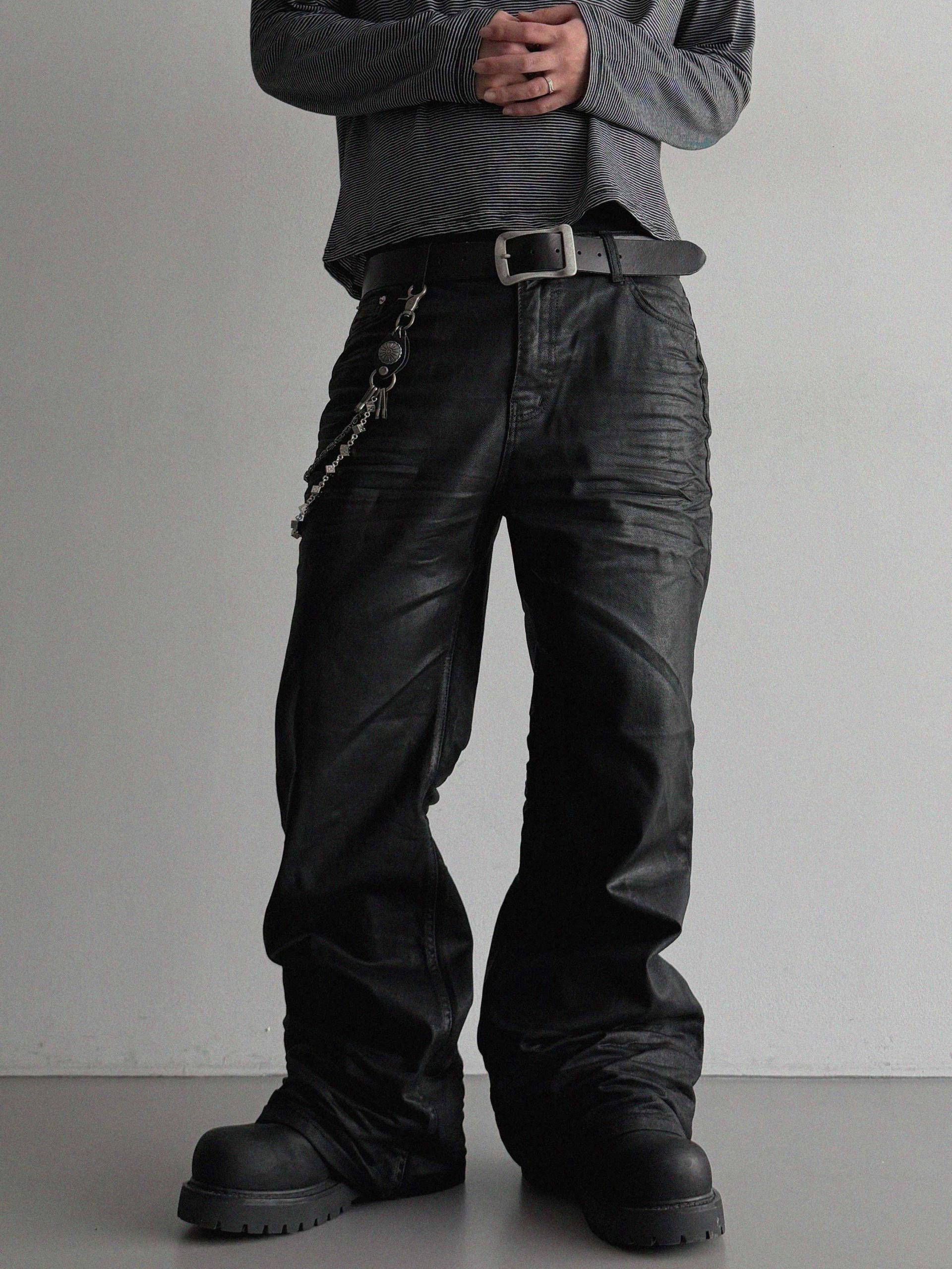 Embo coated semi flare pants