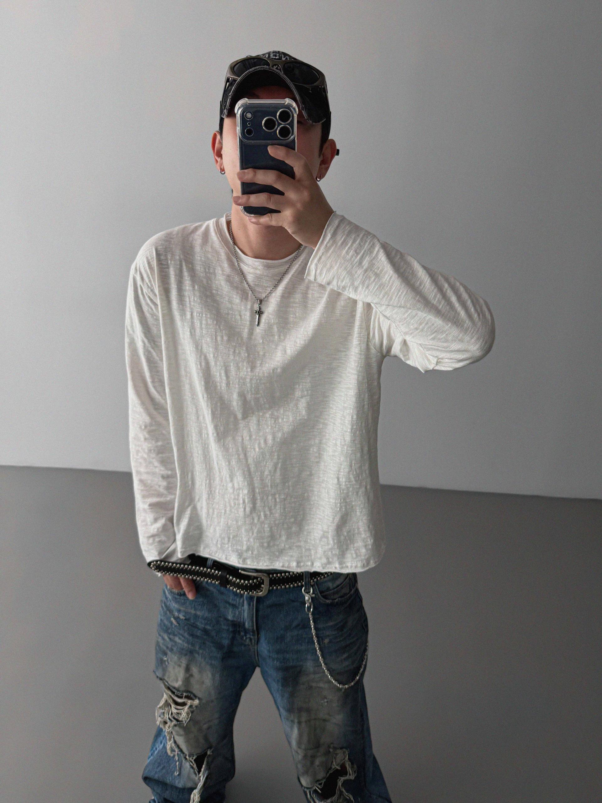 Slub cuting crop long sleeve t
