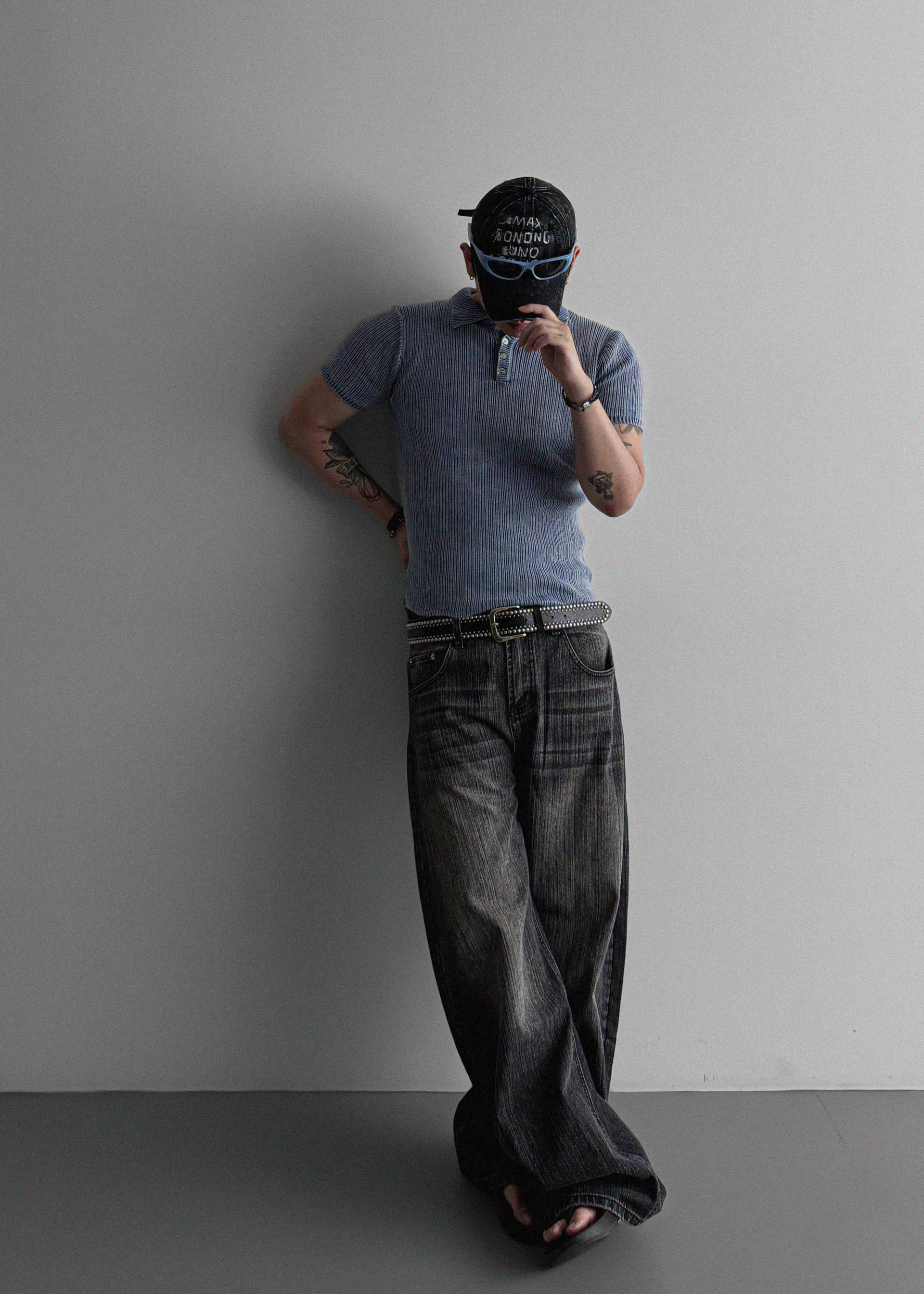 Garments ribbed collar muscle half T