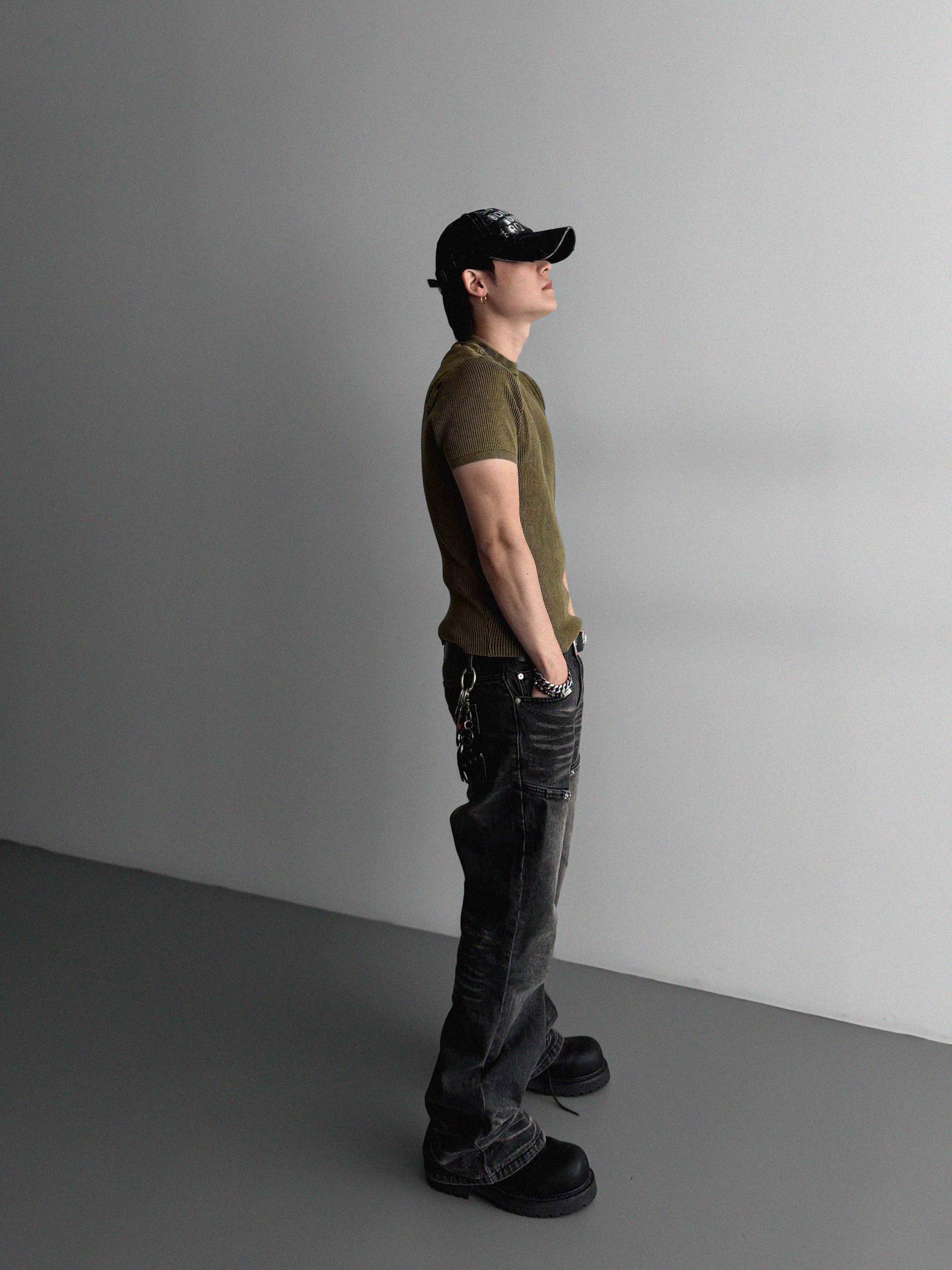 Pigment panel slim half knit