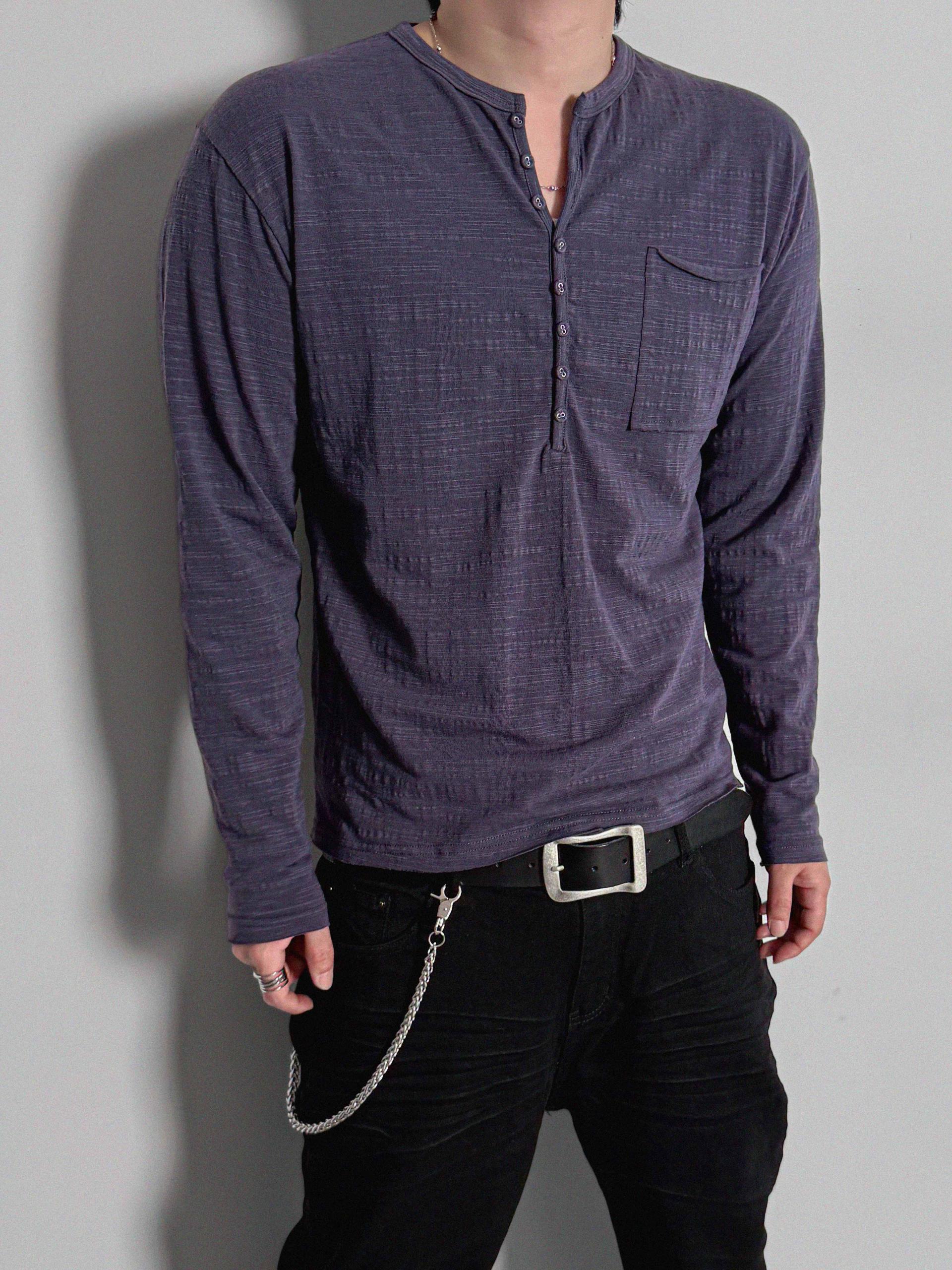 Button slub henley neck slim t