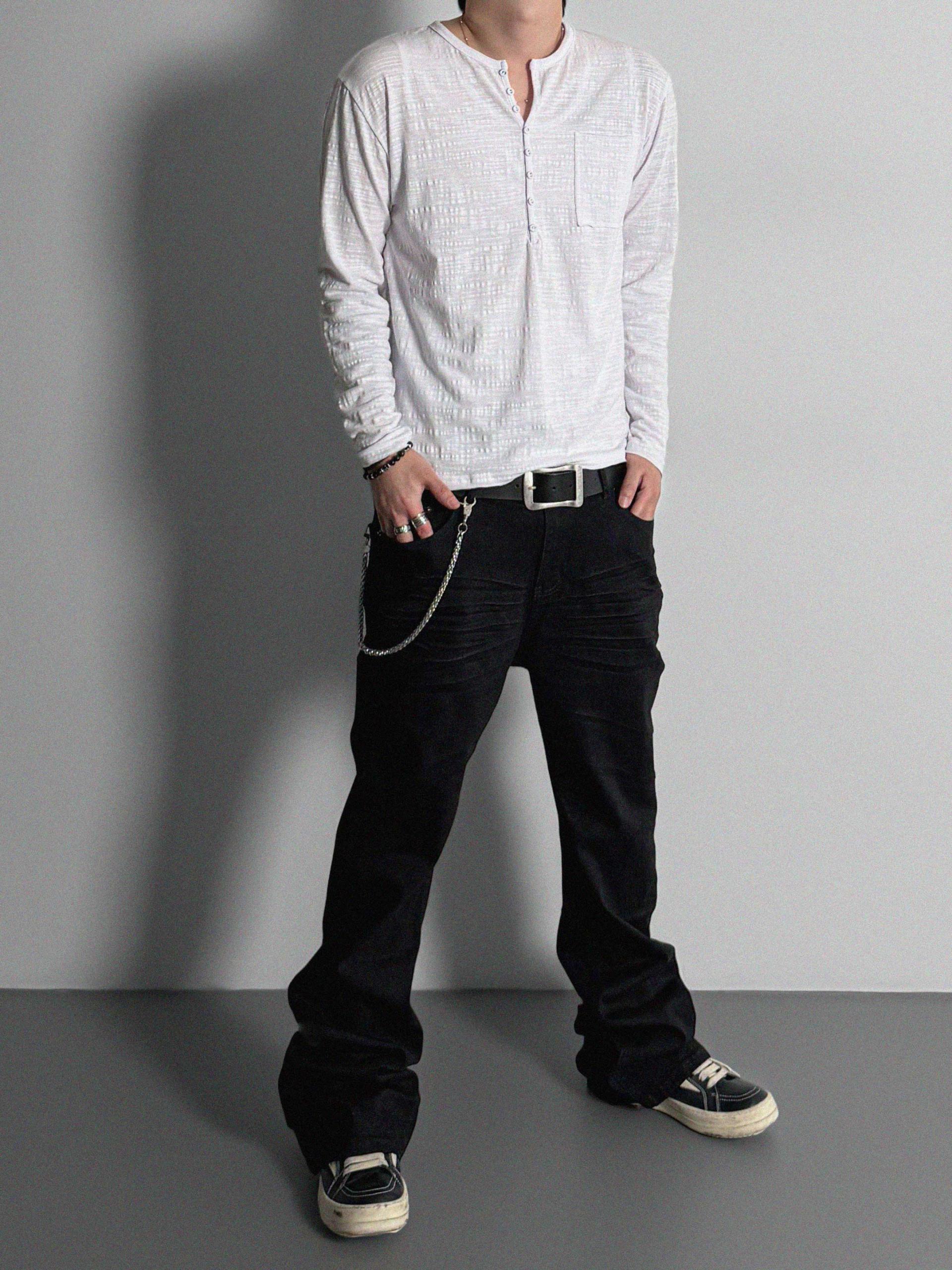 Button slub henley neck slim t