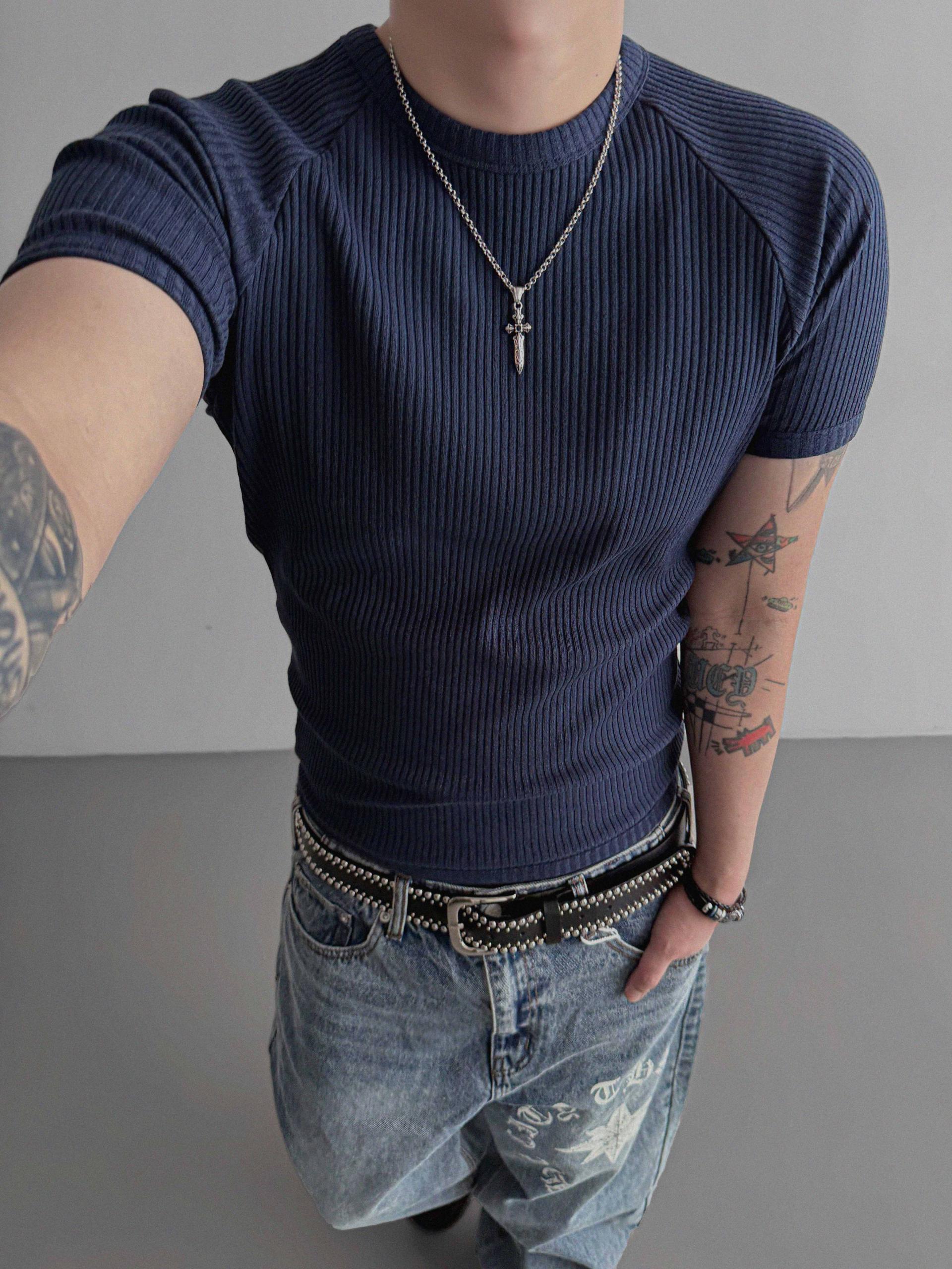 Ribbed raglan muscle half t