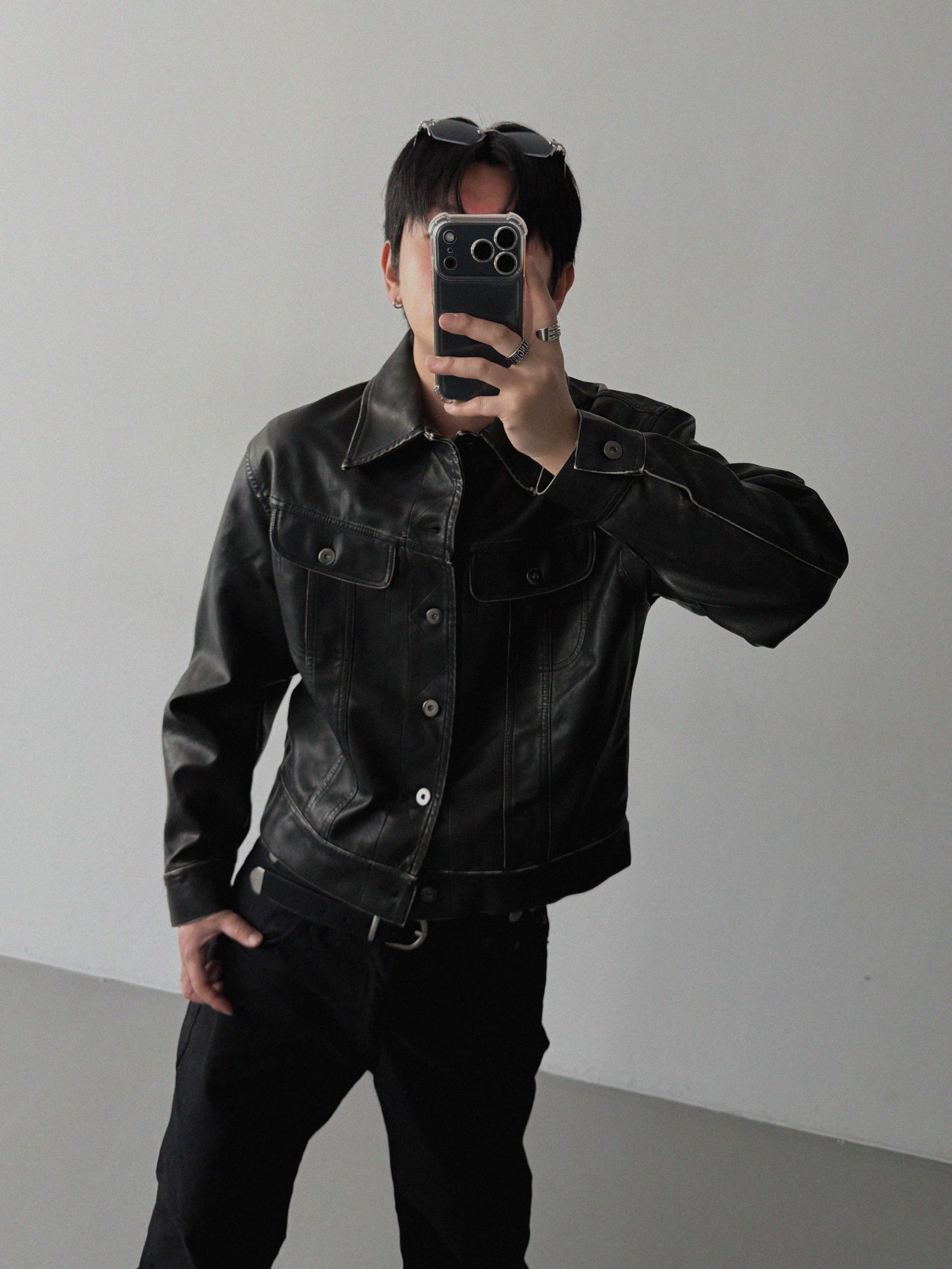 Rex leather trucker crop jacket