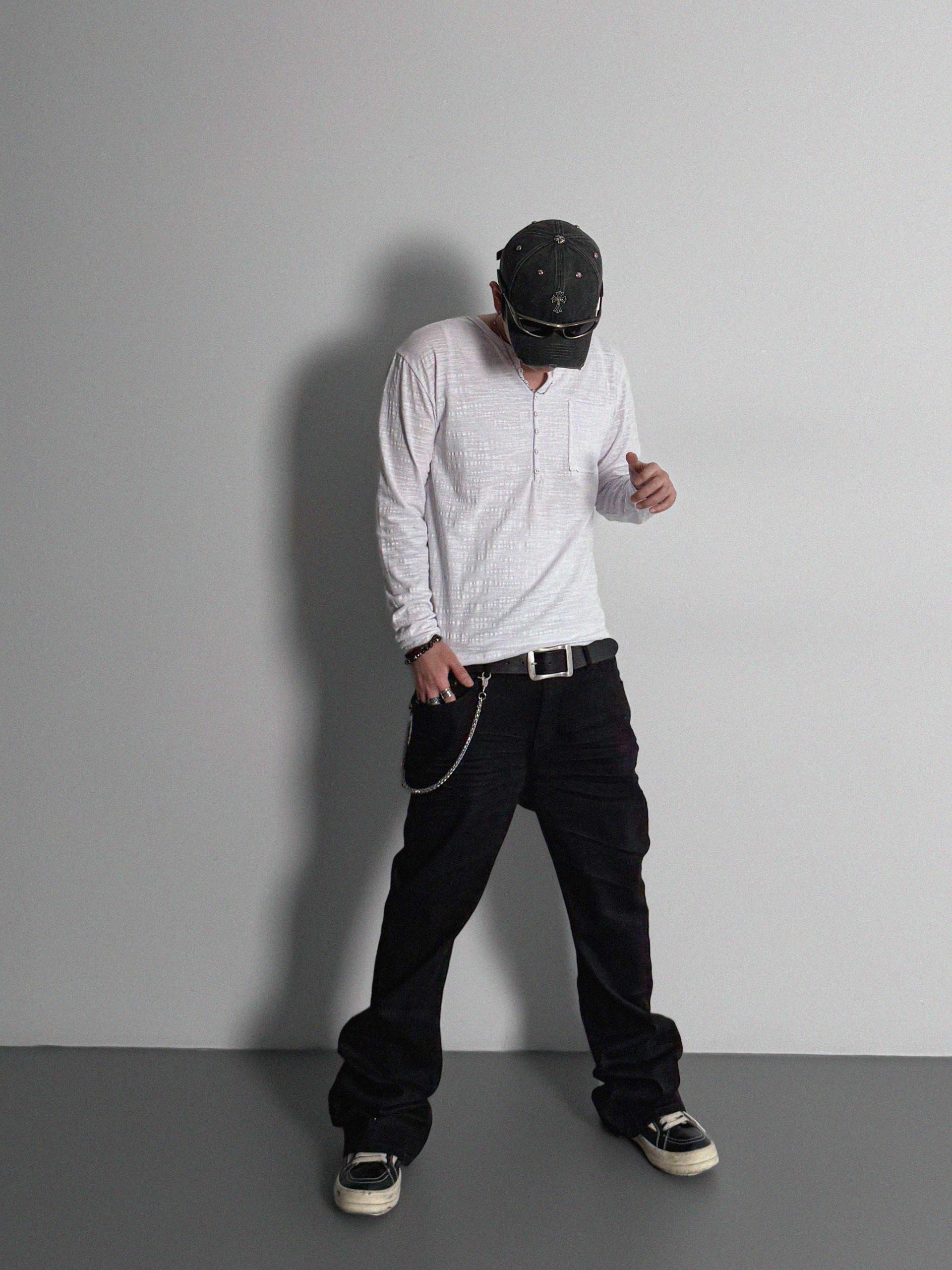 Button slub henley neck slim t