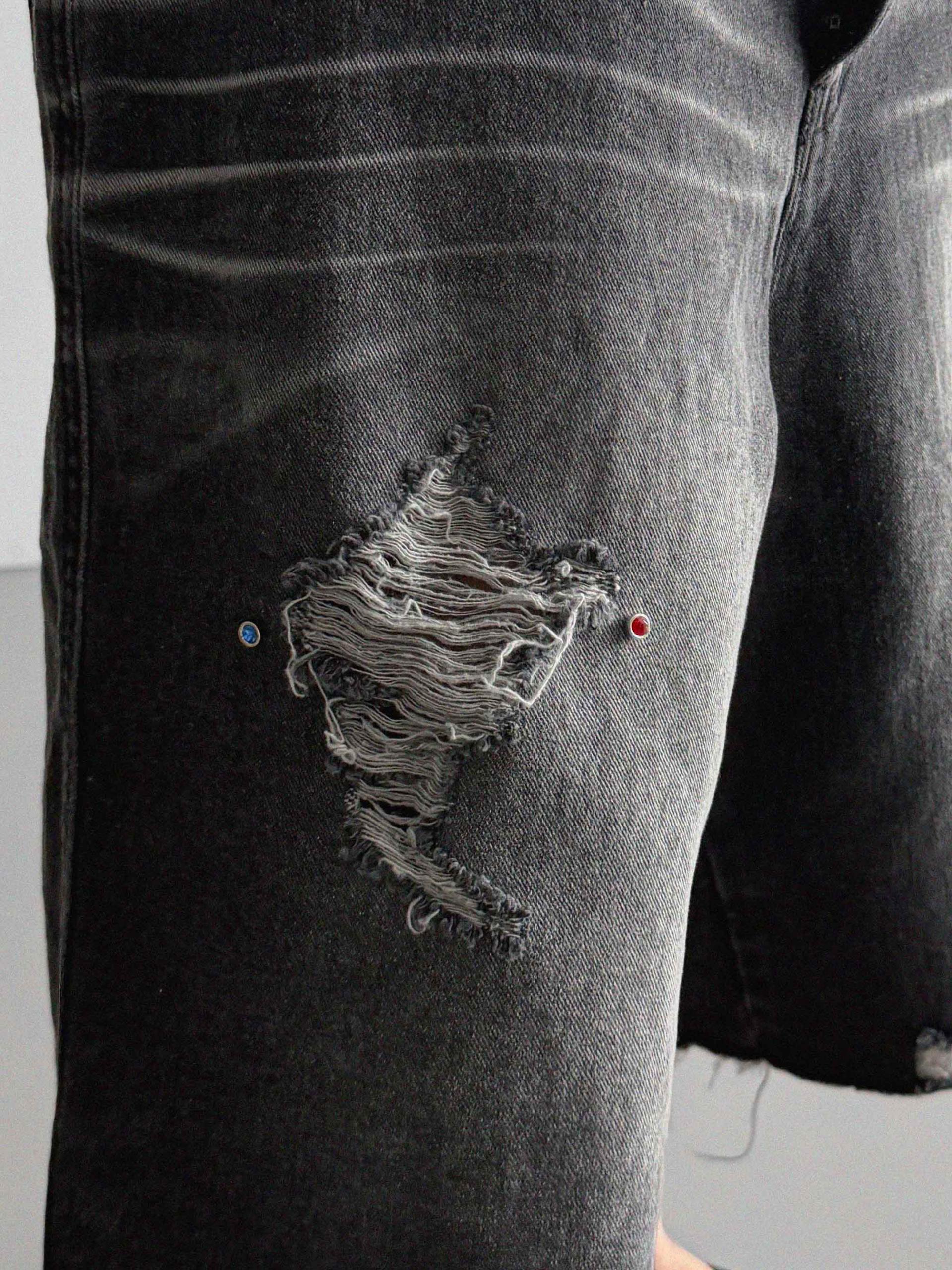 Cubic vintage denim bermuda pants