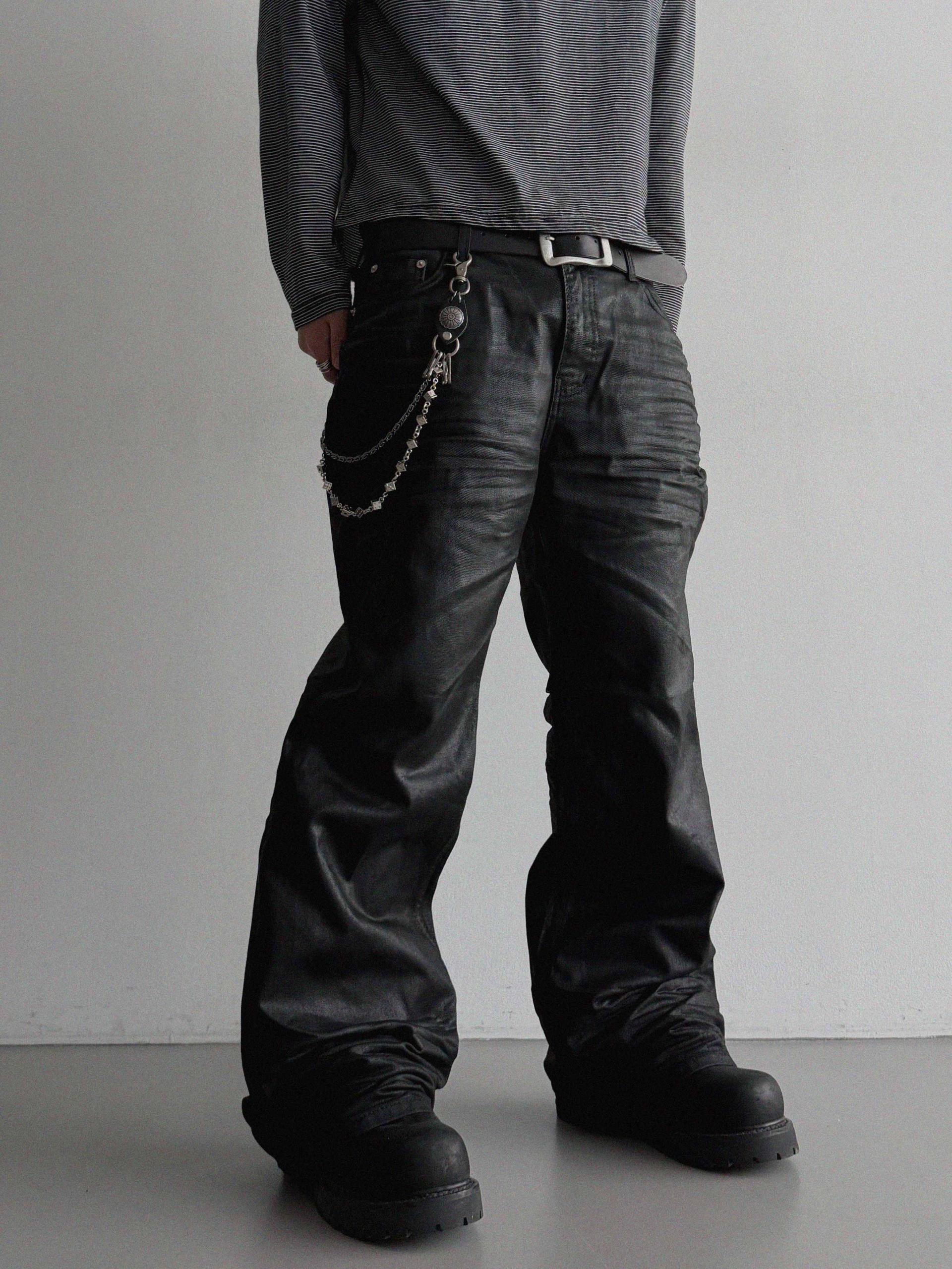 Embo coated semi flare pants