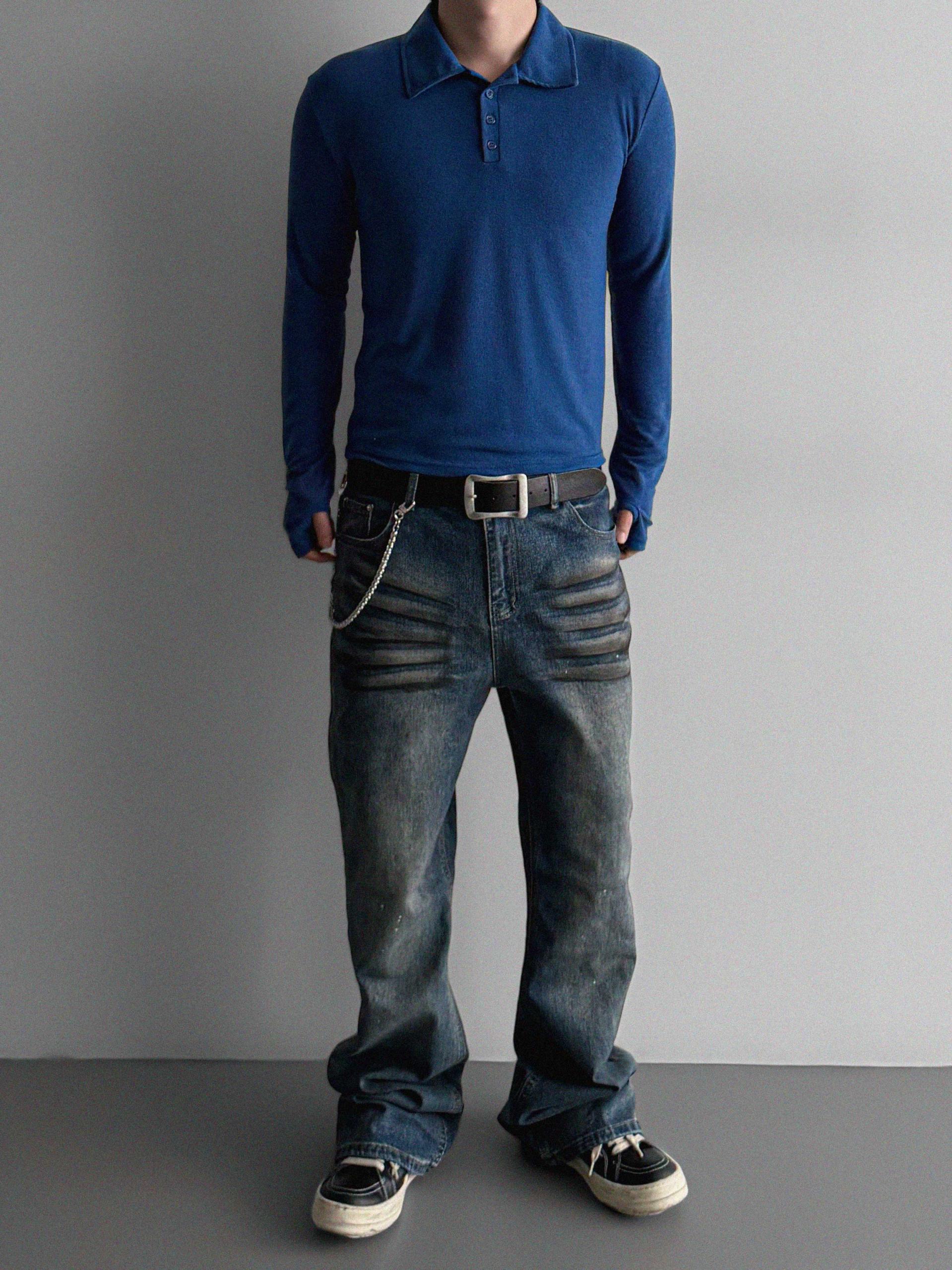 Dirty washed sagging flare jeans