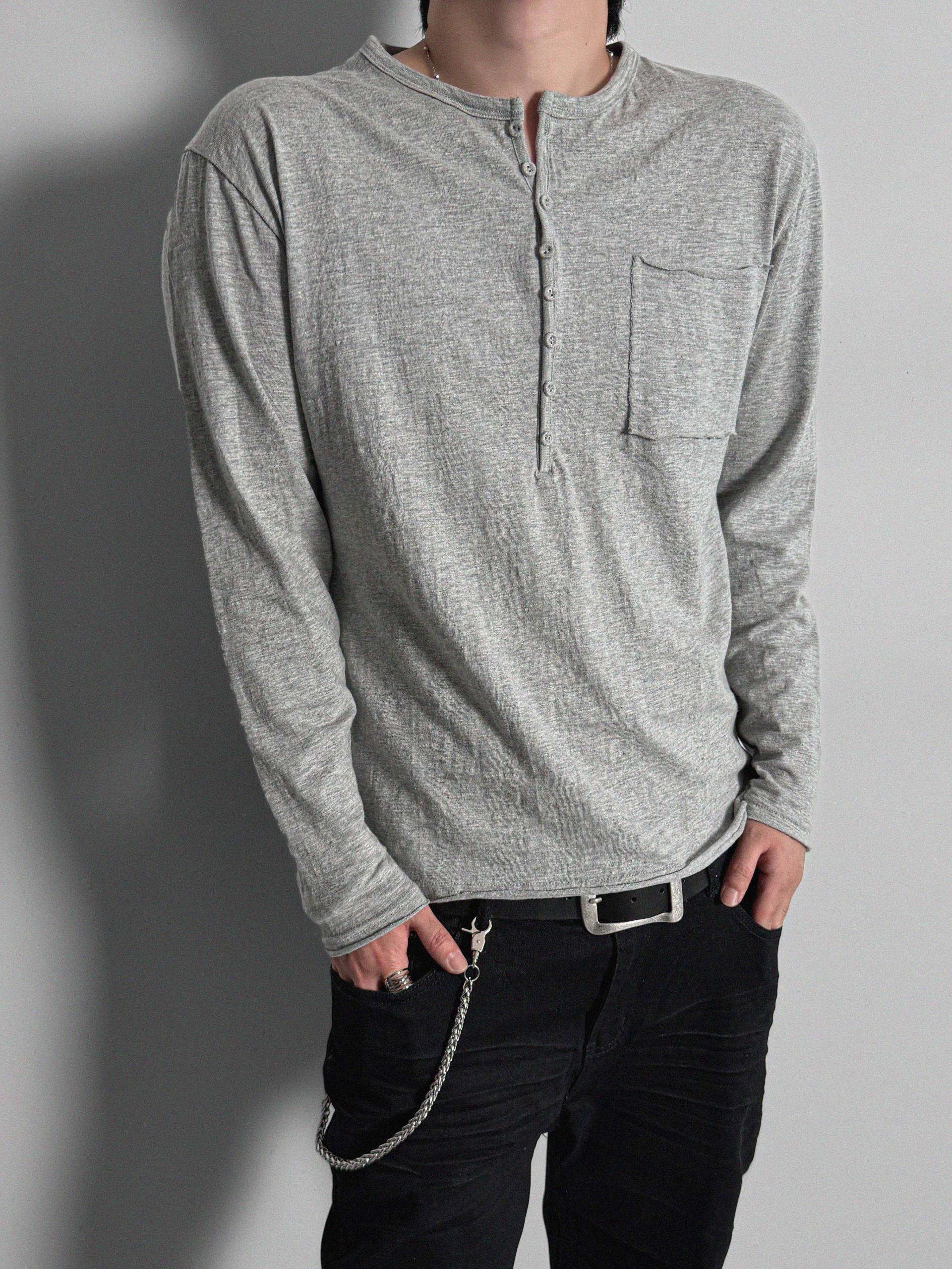 Button slub henley neck slim t