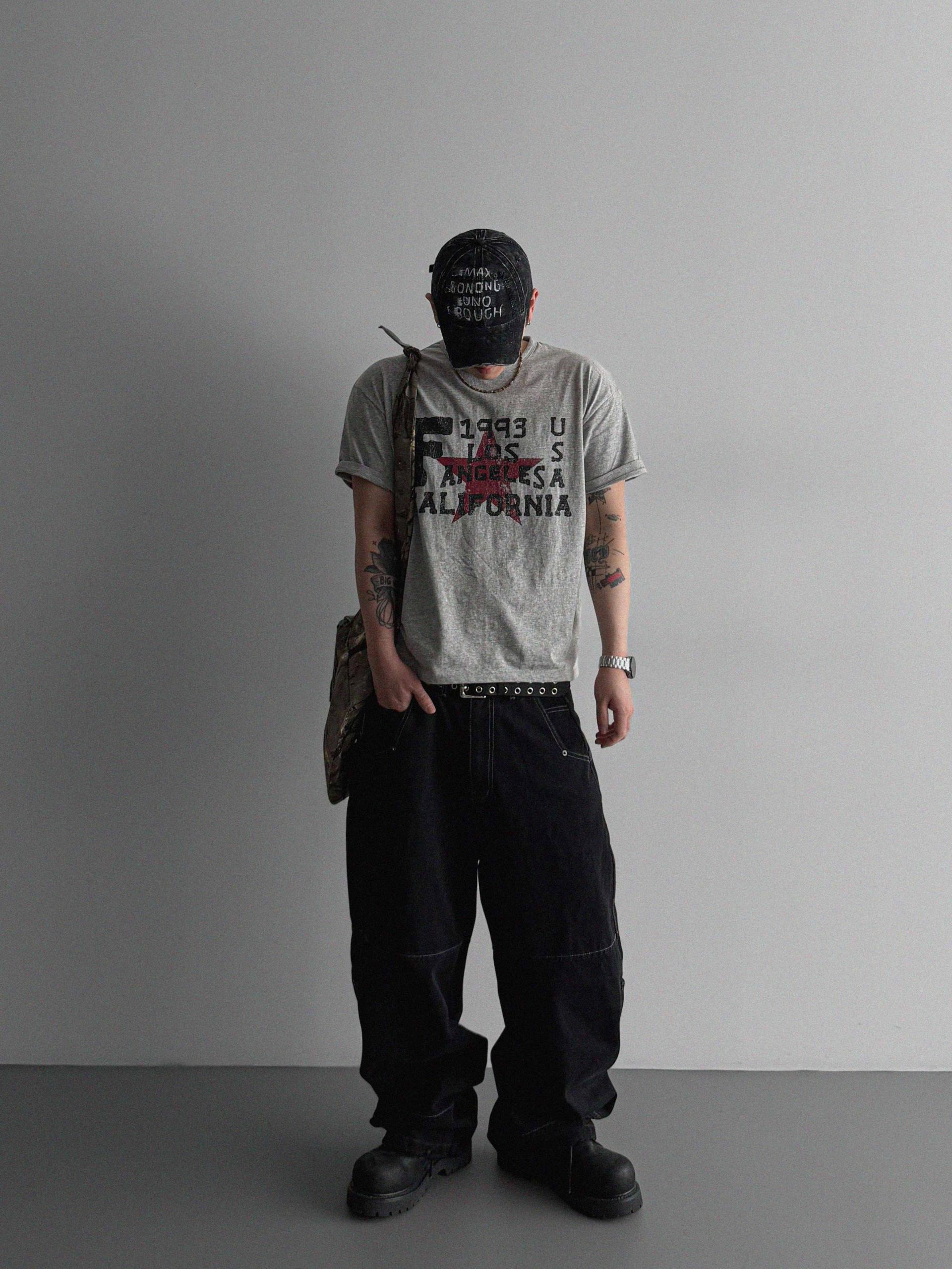 Eyelet pocket balloon denim pants