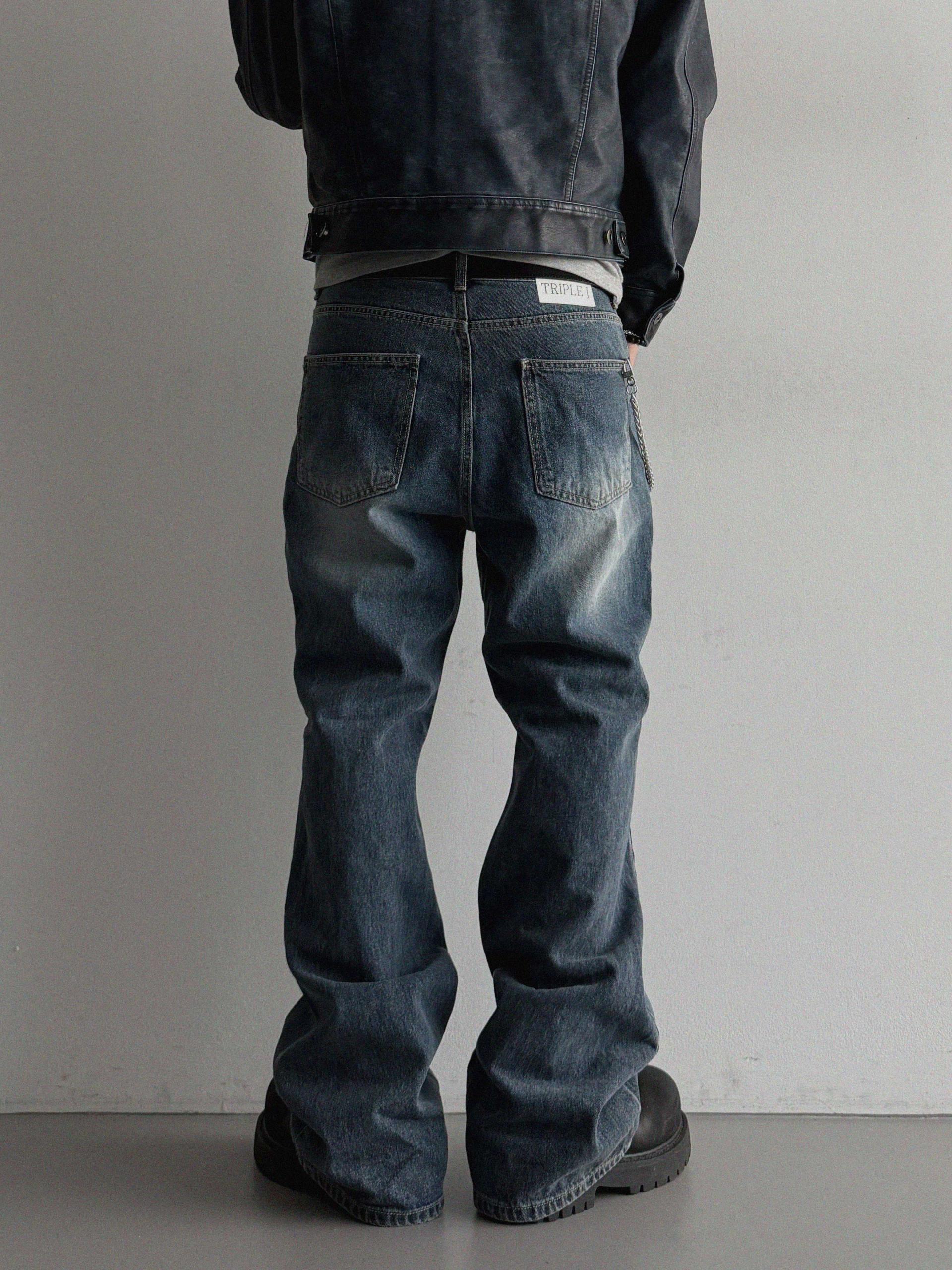 Deep brush flare denim pants