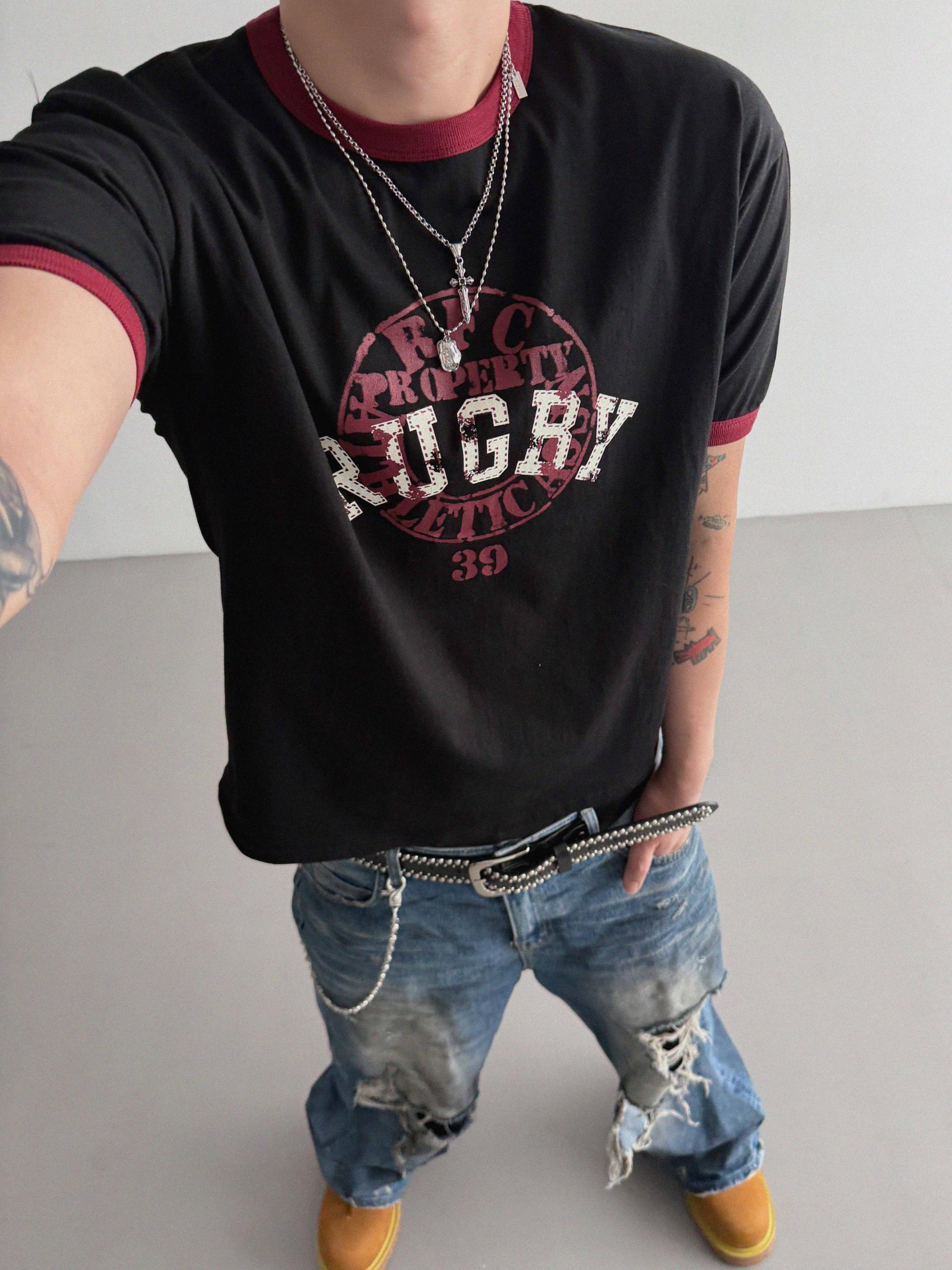 Rugby ringer muscle crop half t