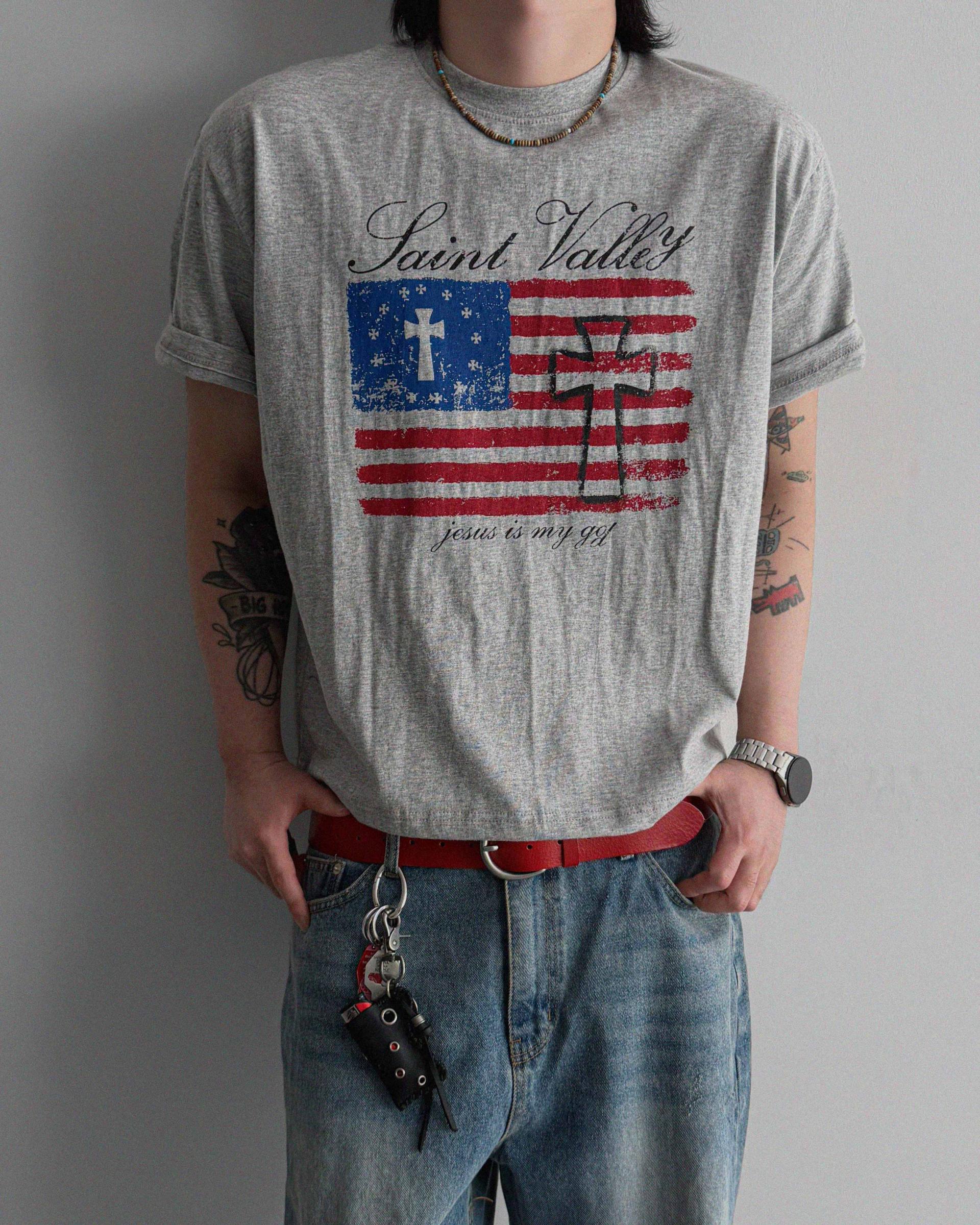 Cross and Stripes crop half t
