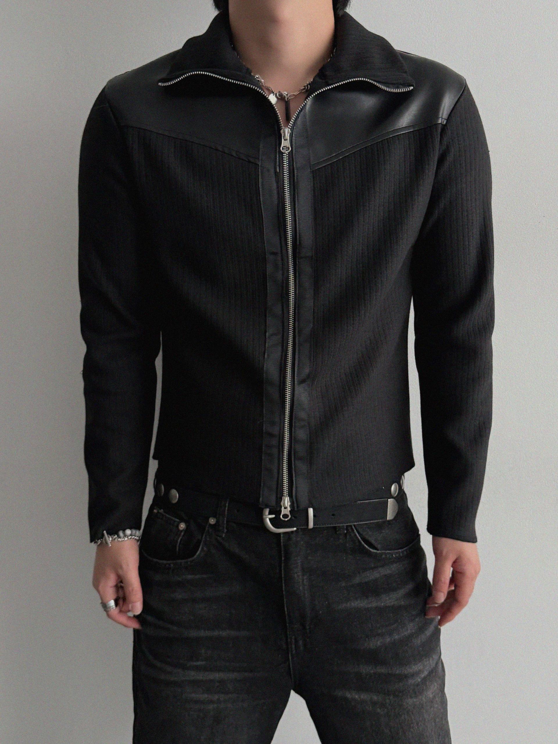 Shadow leather panel knit zip-up