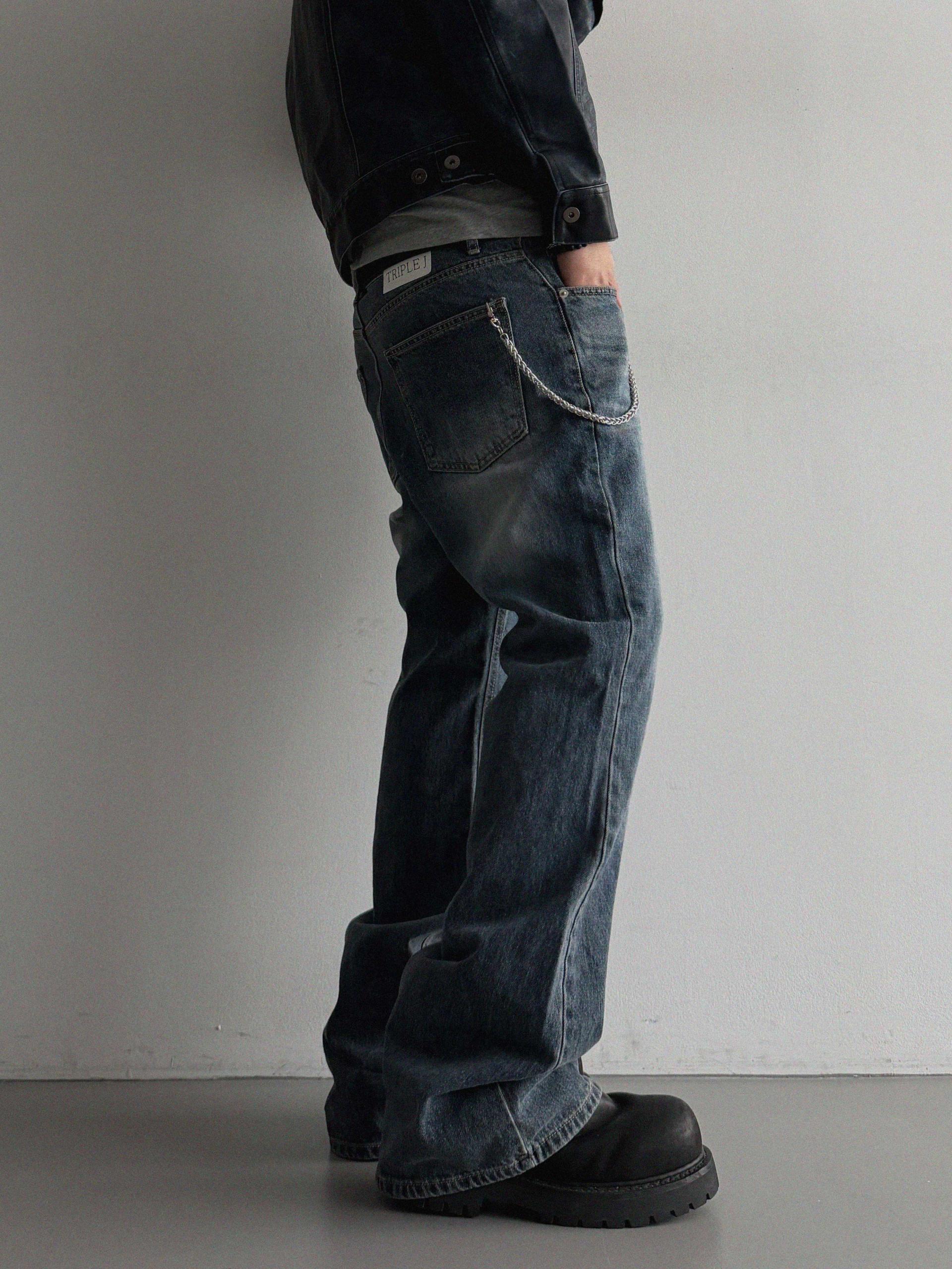 Deep brush flare denim pants