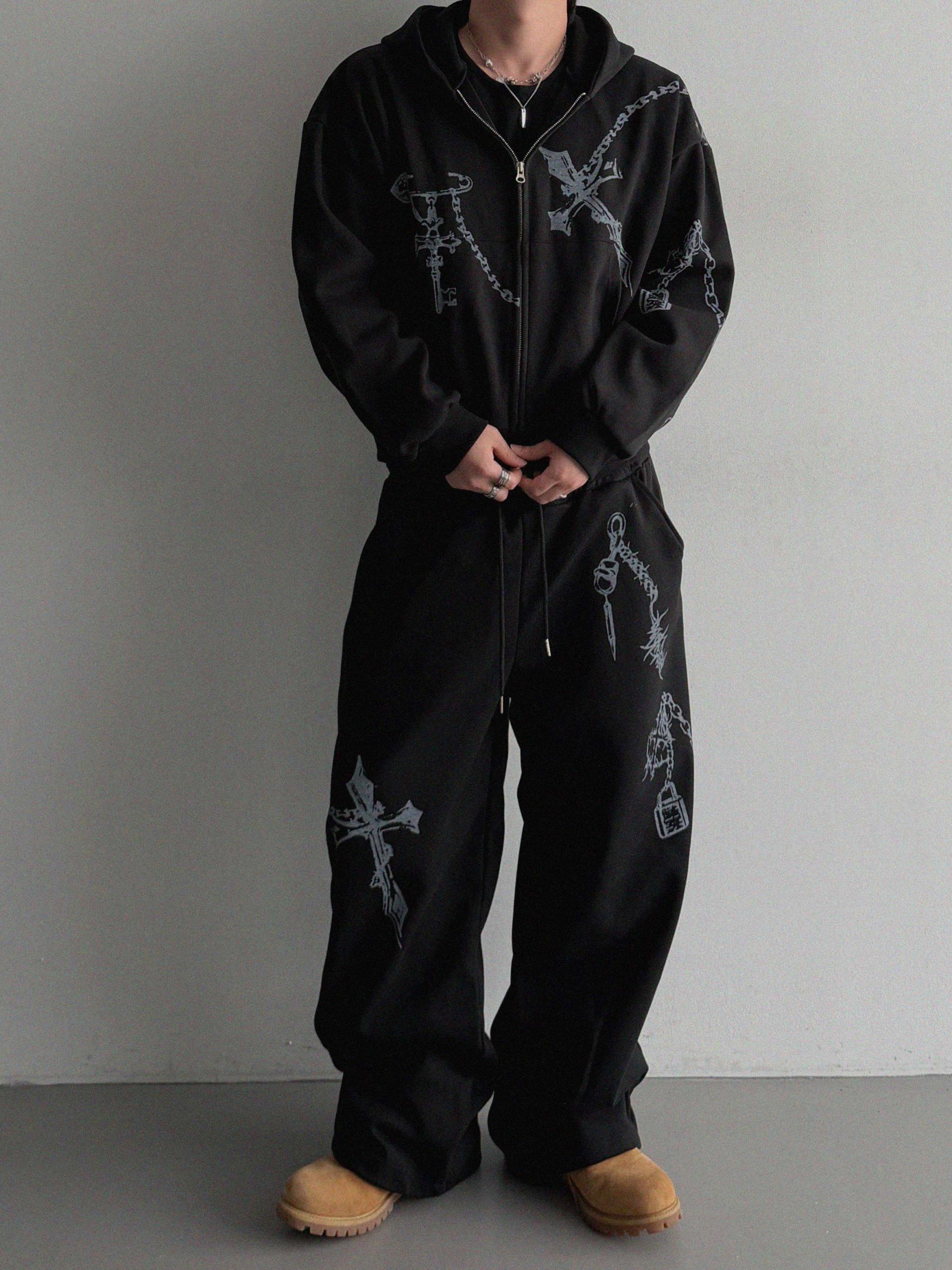 Keyring printed wide sweat pants