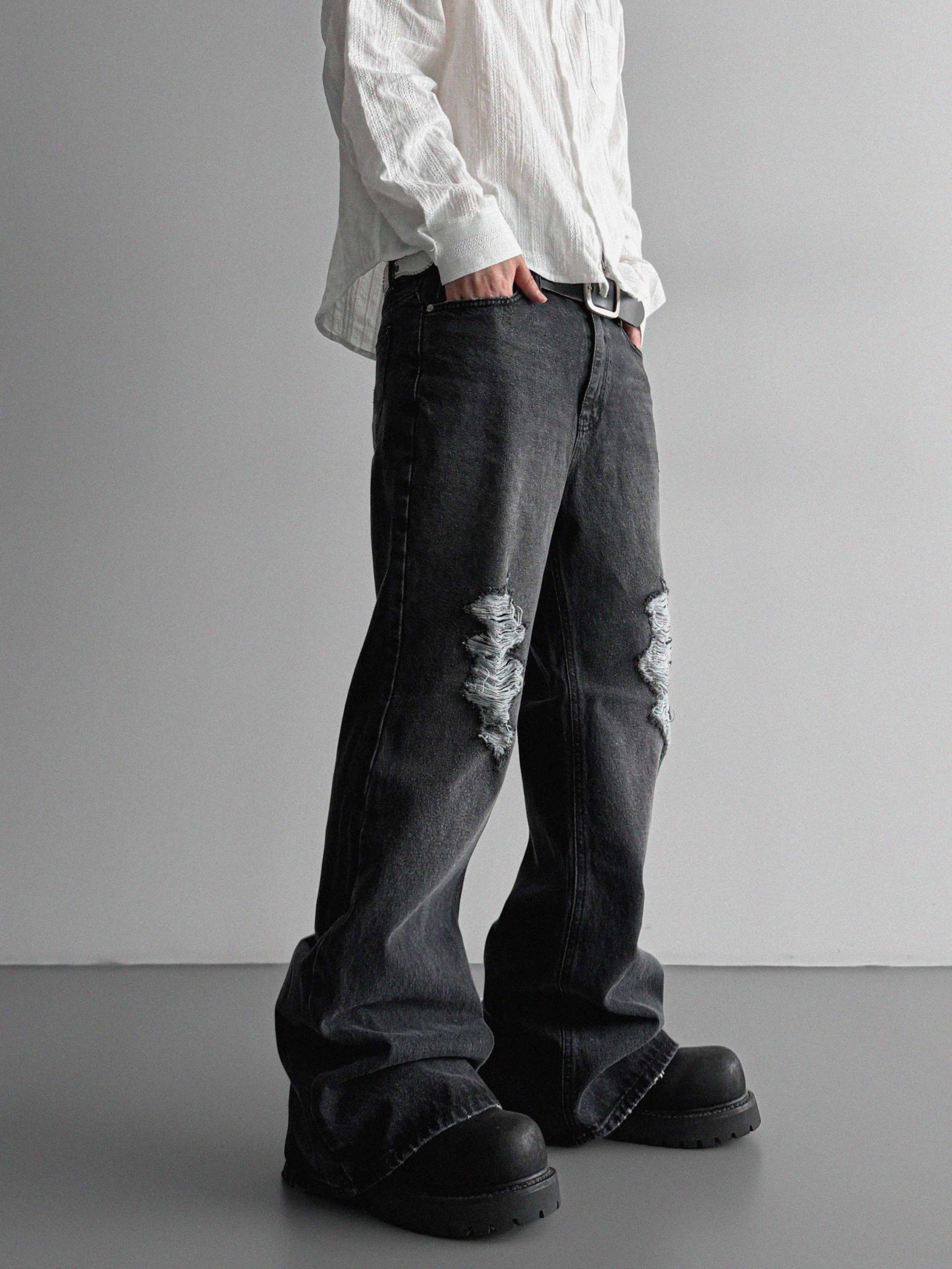 Black damage flared denim pants