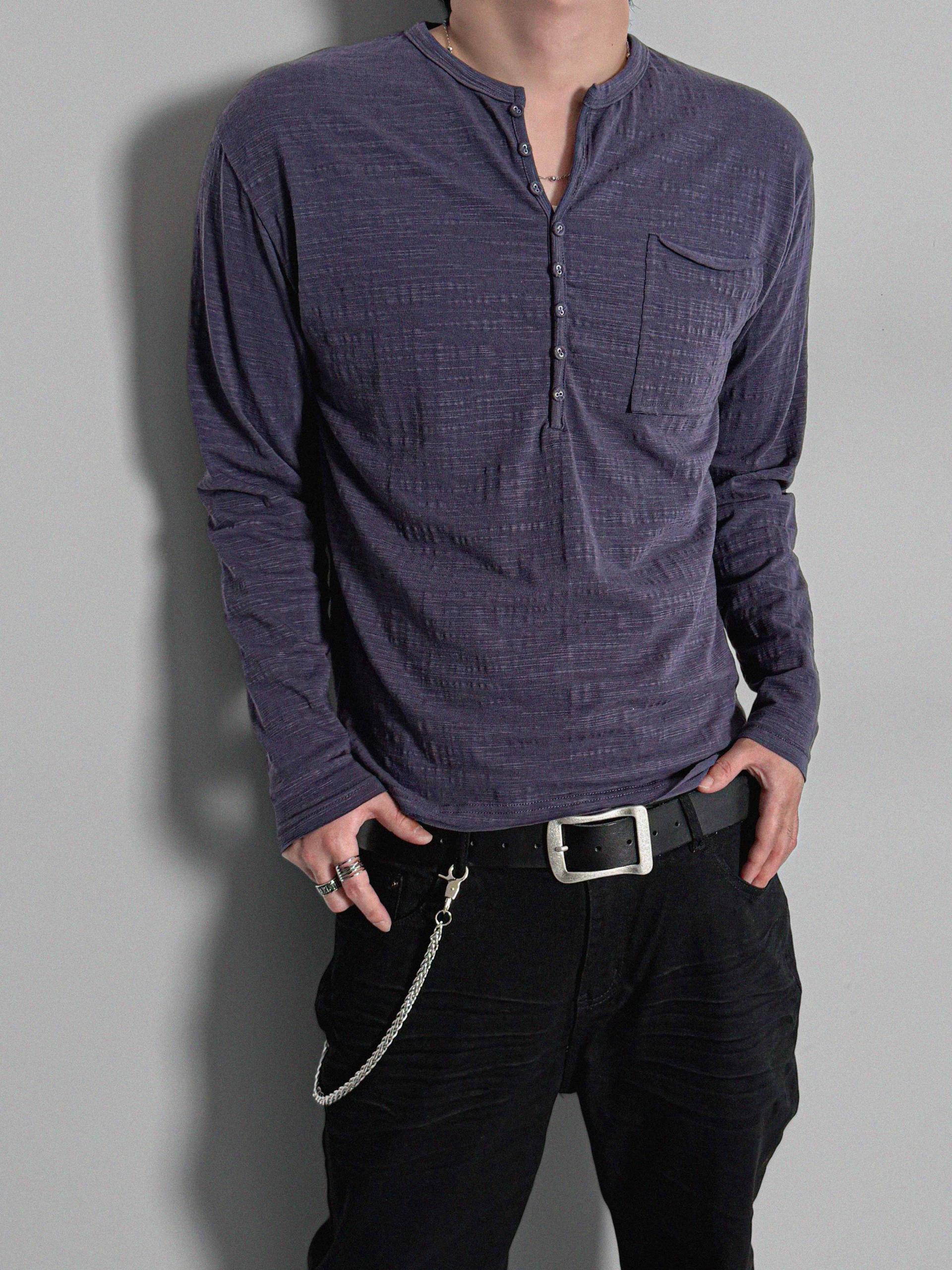 Button slub henley neck slim t