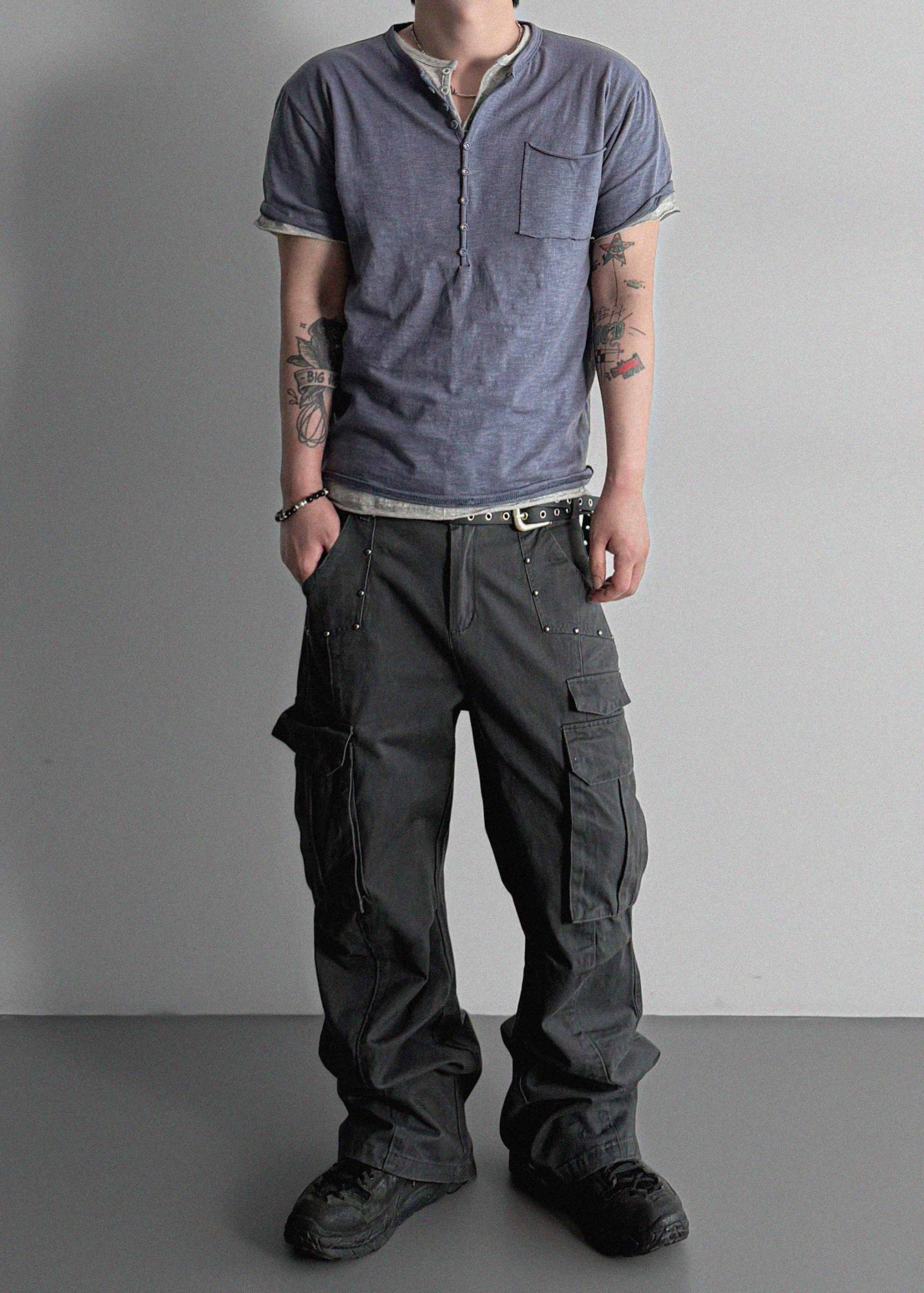 Dying stud cargo flared pants
