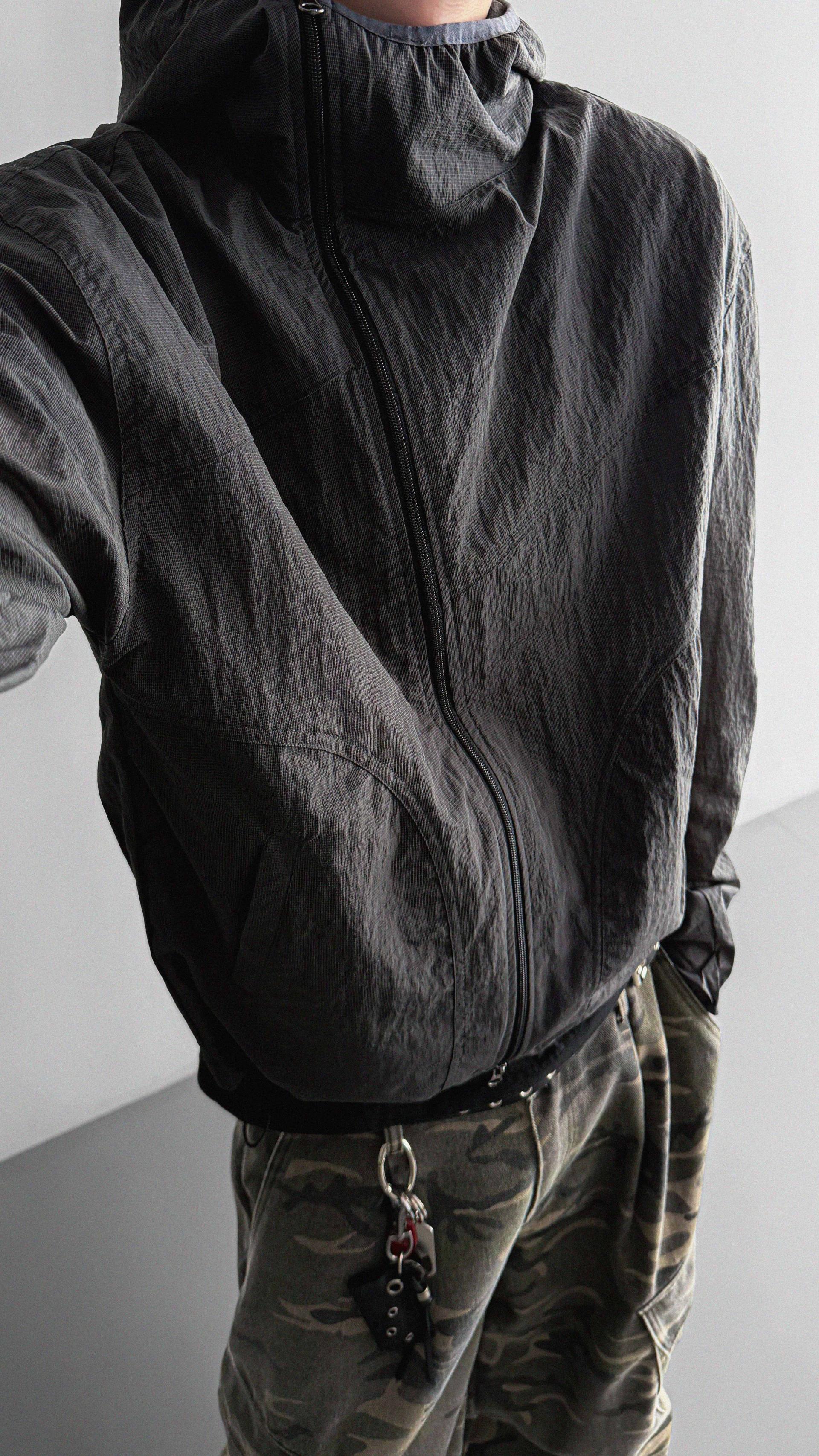 Summer diagonal zipper hood jacket