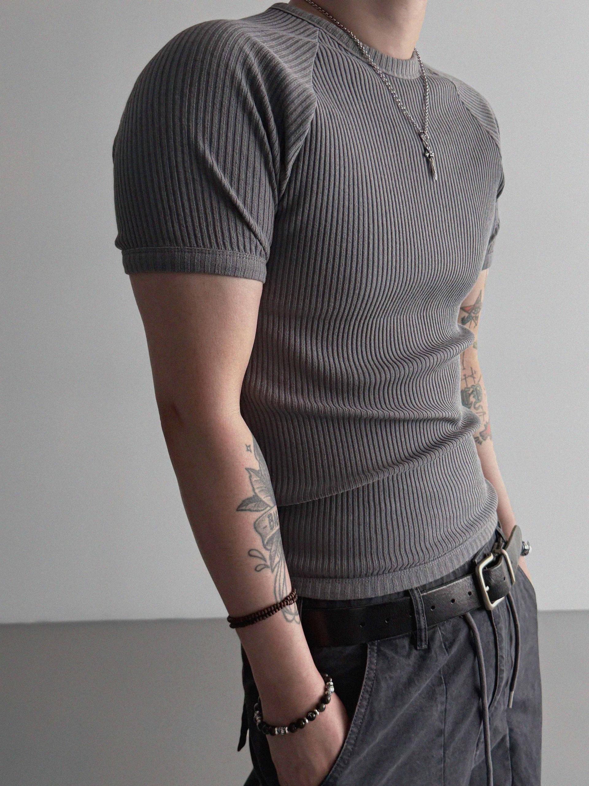 Ribbed raglan muscle half t