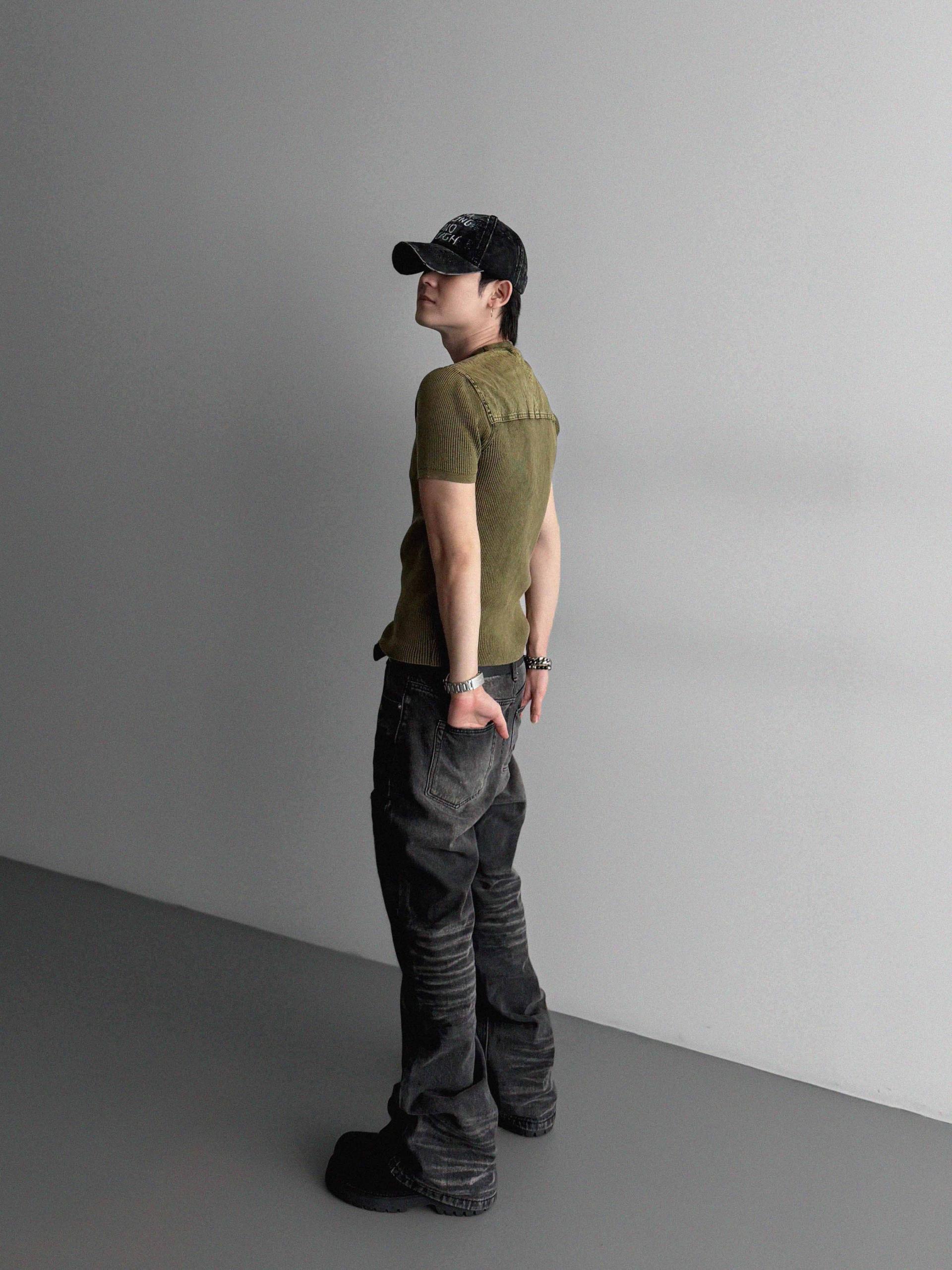 Pigment panel slim half knit