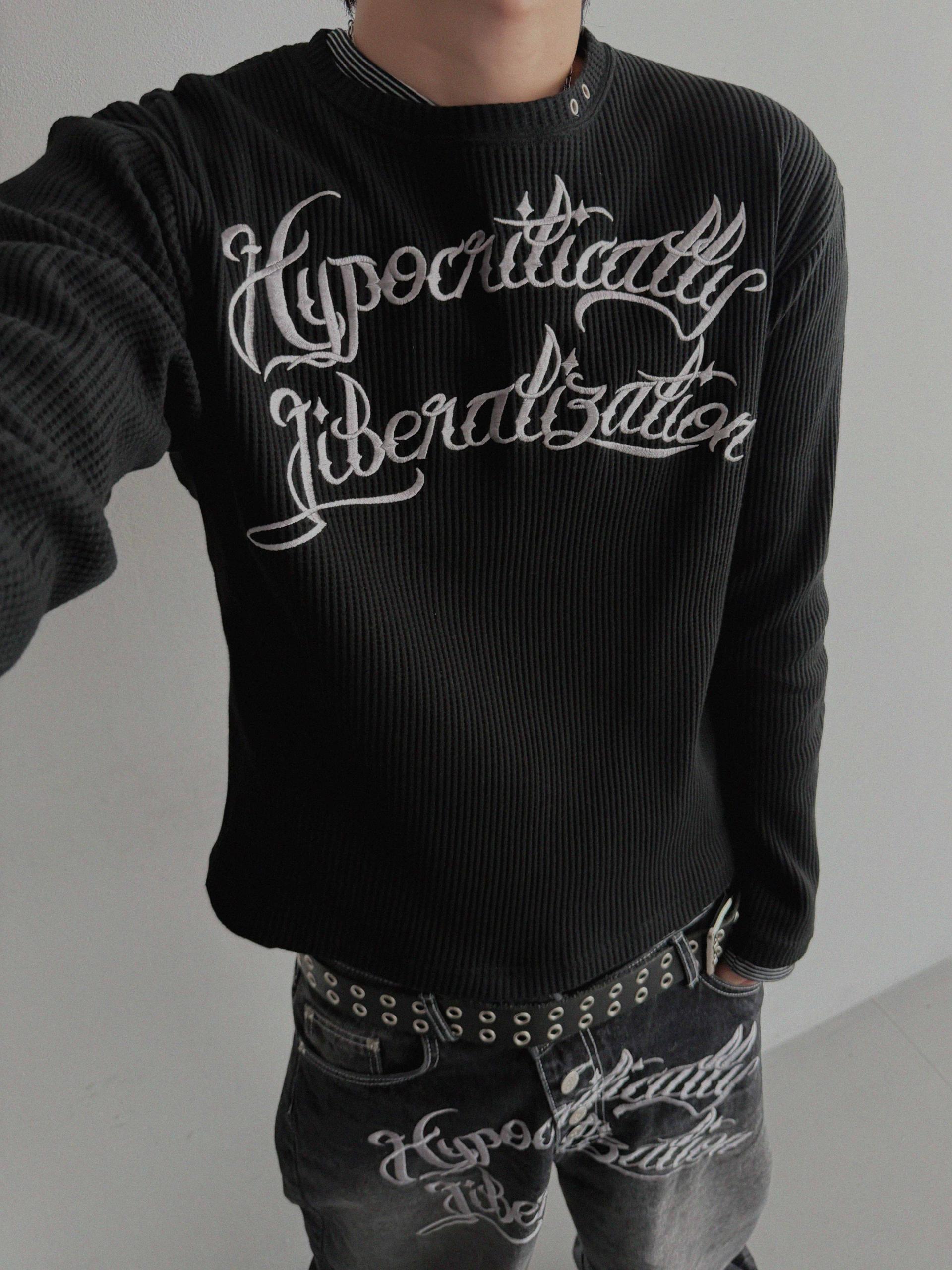 Libera embroidered waffle crop t