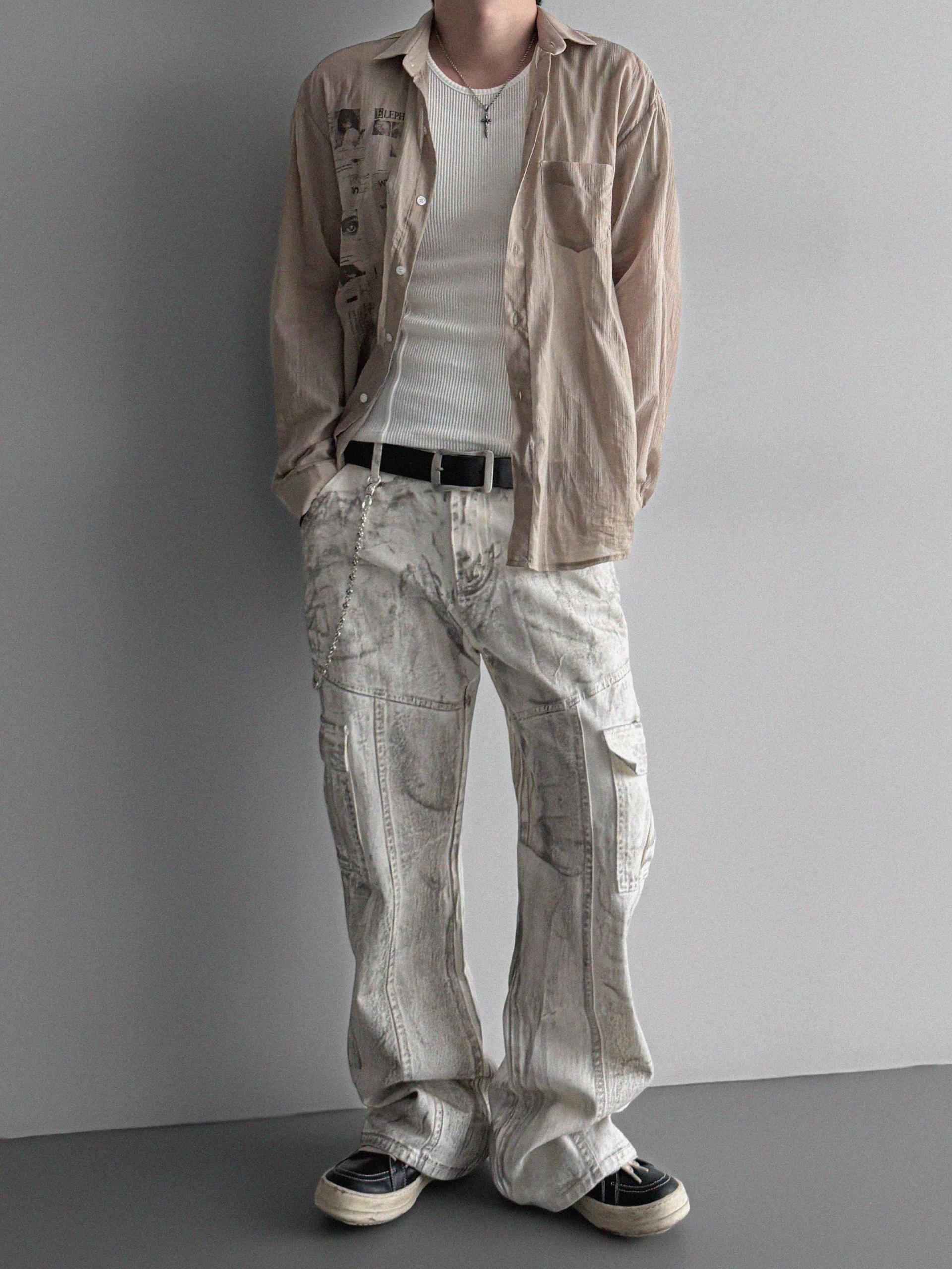Peril dirty white denim cargo pants