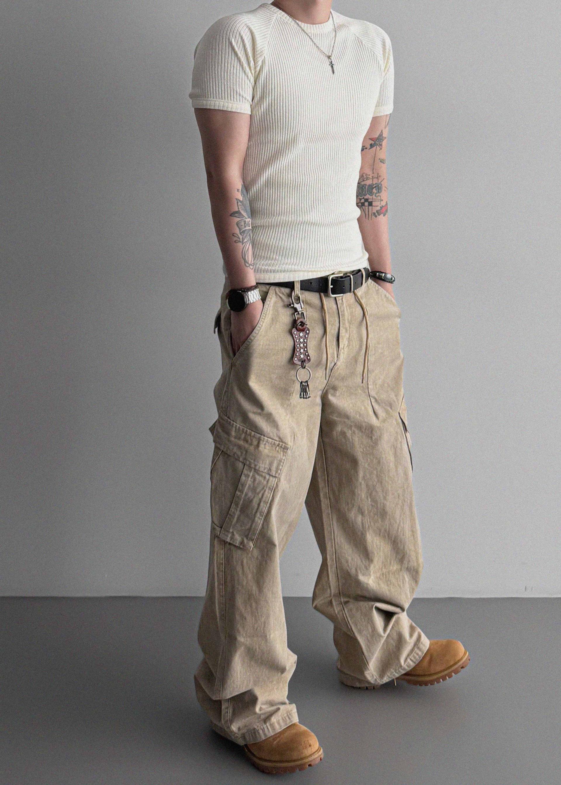 Dyed ripstop cargo curved pants