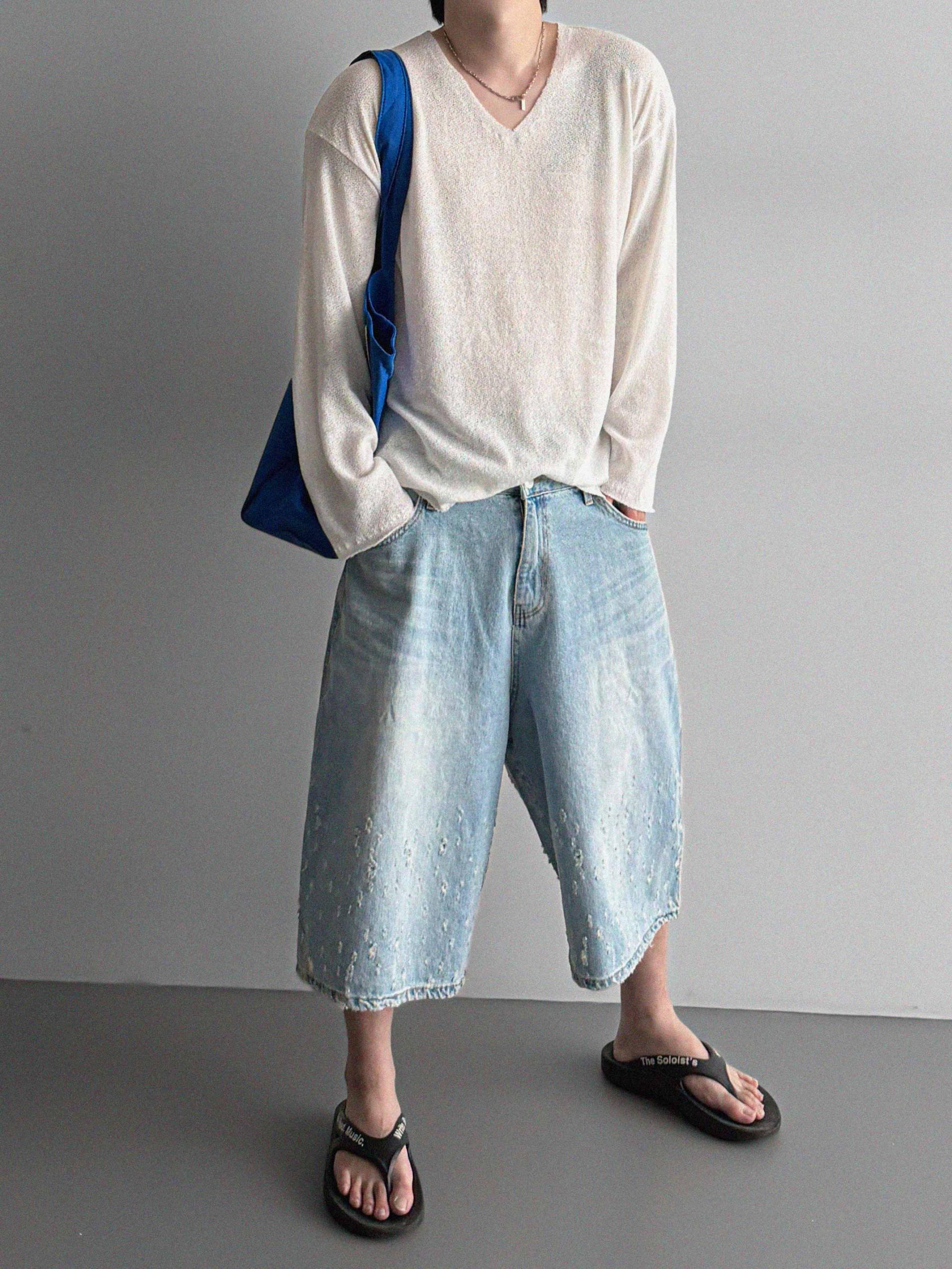 Bullet denim bermuda pants