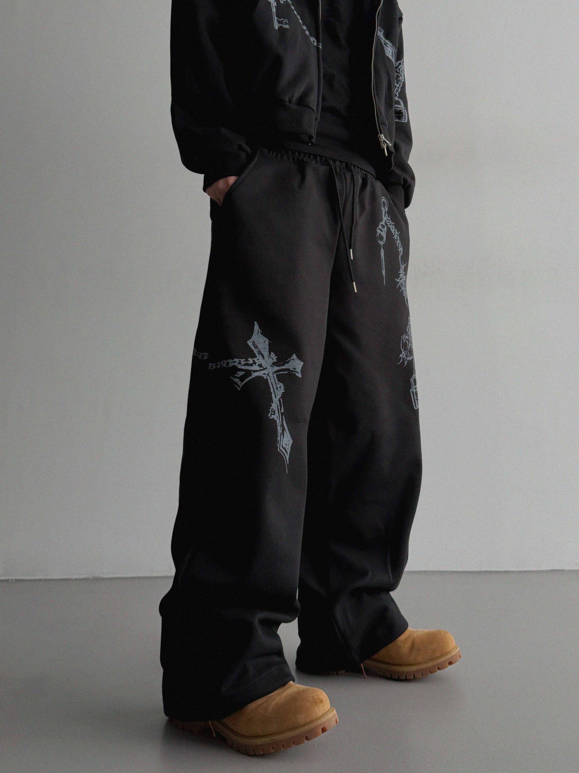 Keyring printed wide sweat pants