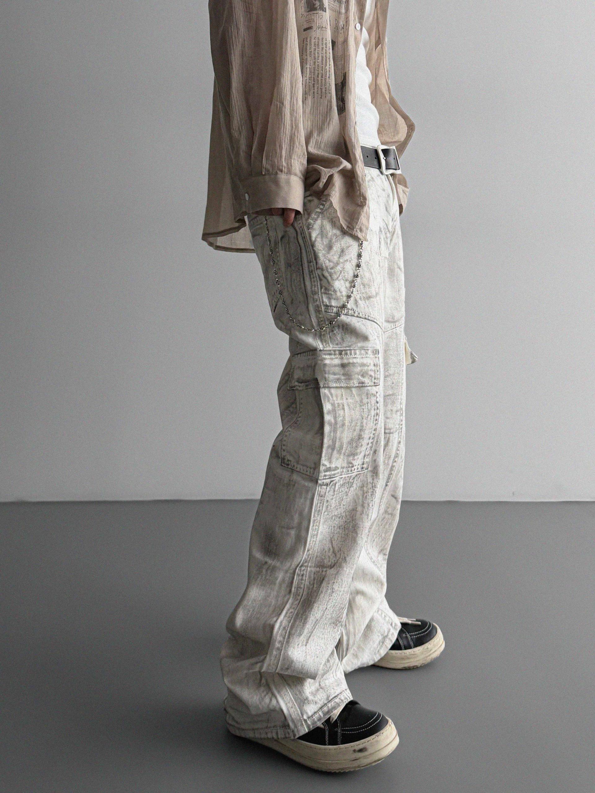 Peril dirty white denim cargo pants