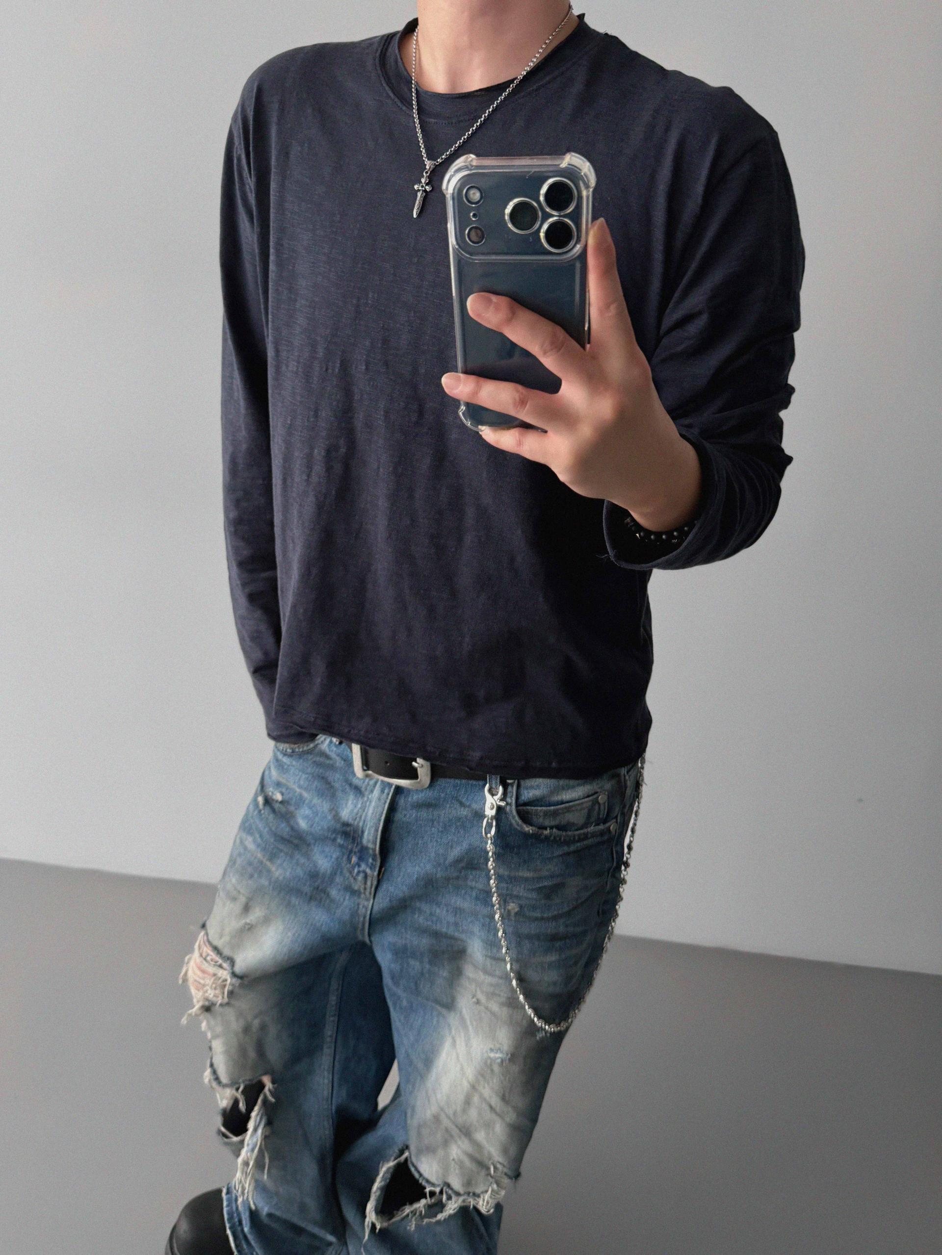 Slub cuting crop long sleeve t
